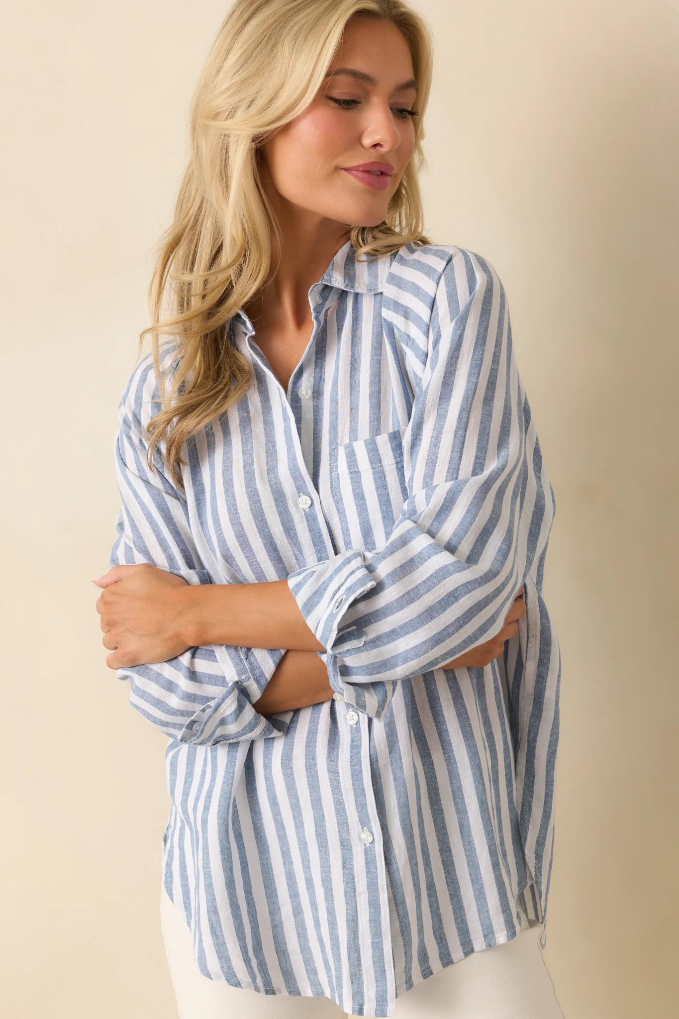 Z Supply Blue Perfect Linen Striped Top