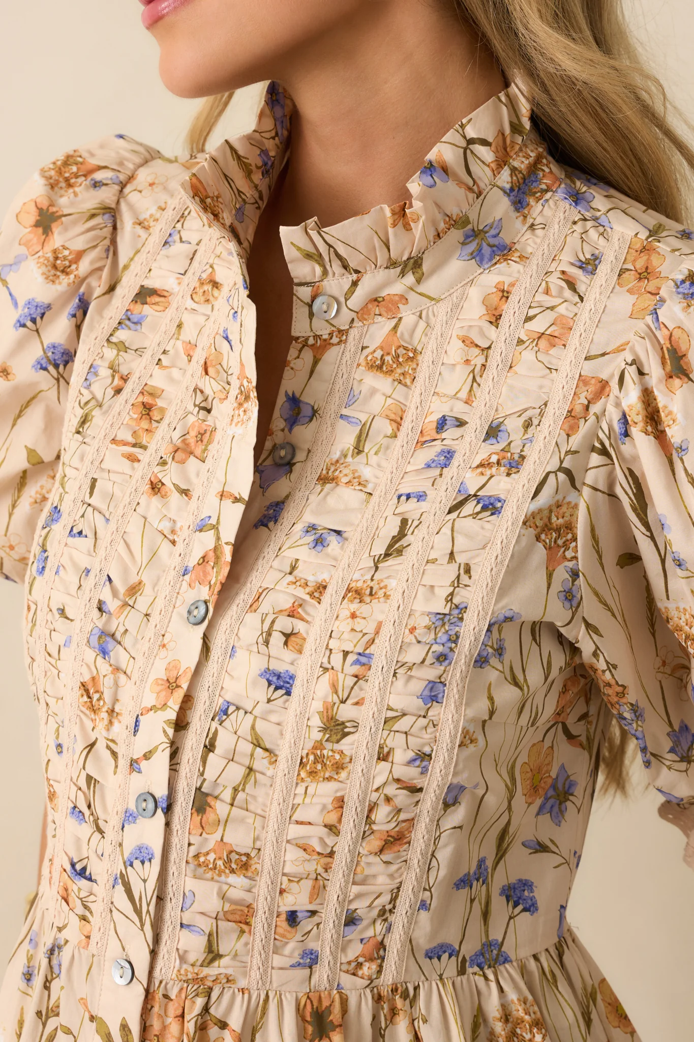 You Know Her Beige Multi Floral Print Cotton Peplum Top