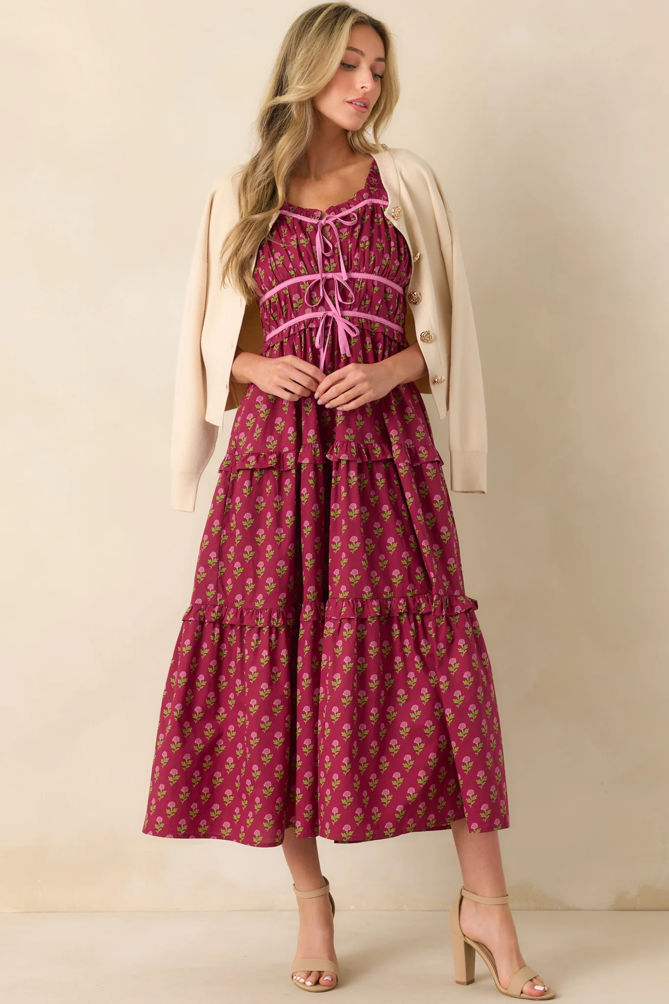 Endless Compliments Burgundy Floral Print Cotton Maxi Dress