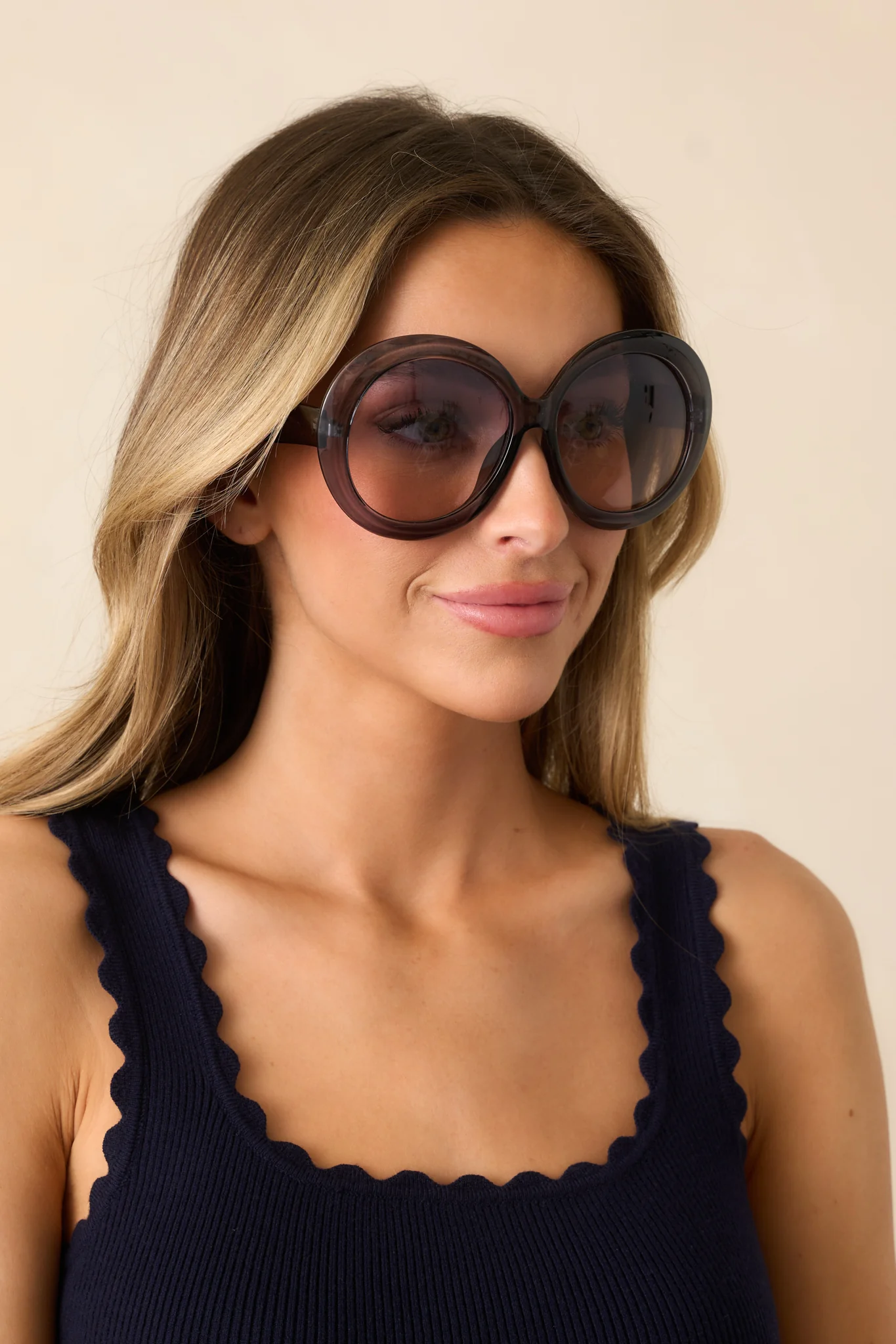 Happiness Comes In Waves Transparent Blue Black Round Sunglasses