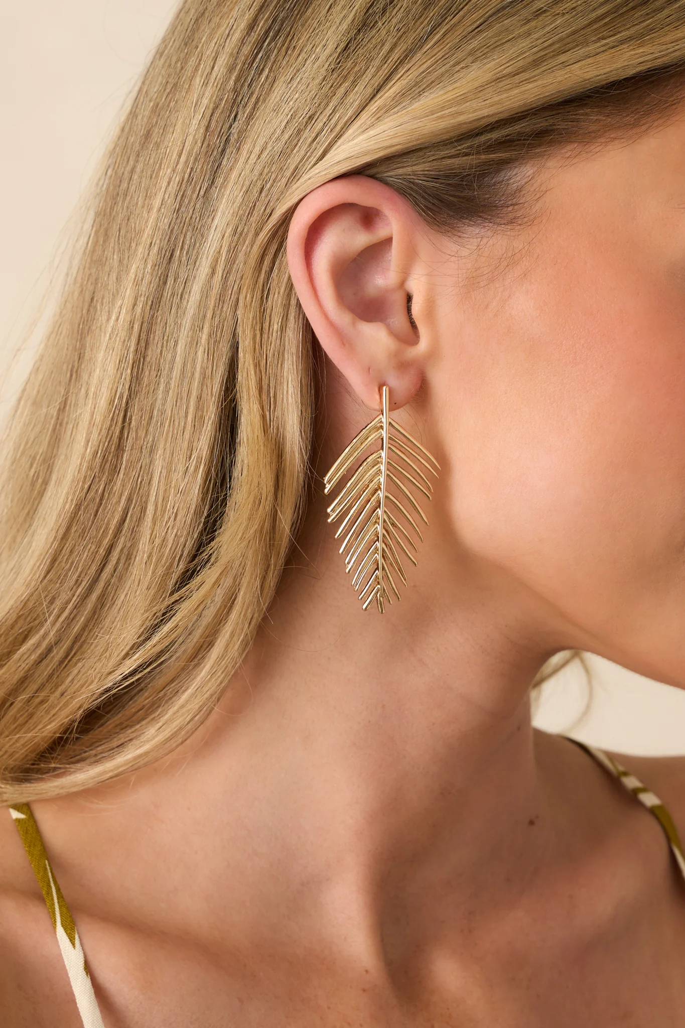 Somewhere With A Breeze Gold Palm Drop Earrings