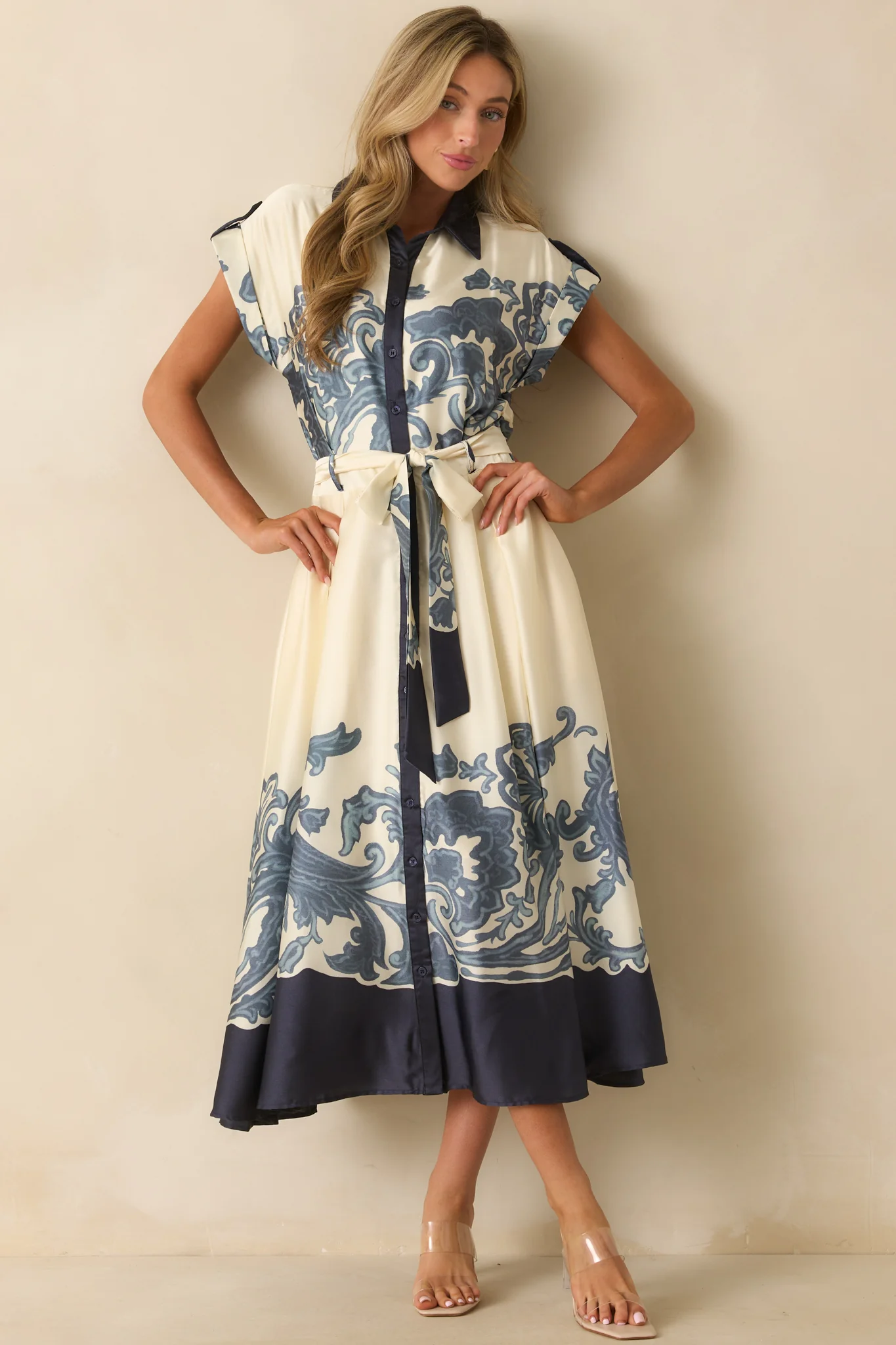 Navy Multi Print Contrast Trim Maxi Dress