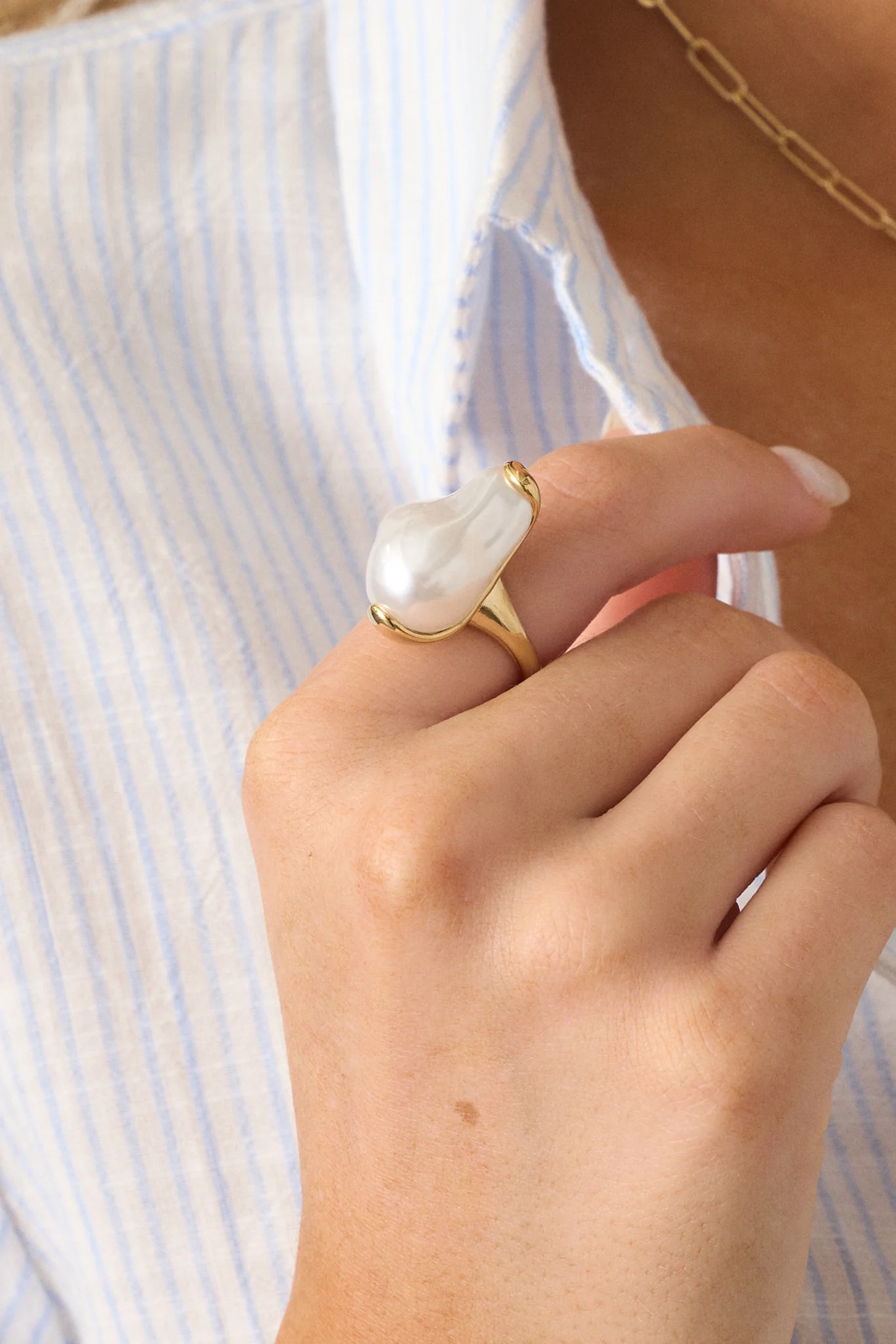 The Sea Calls Gold & Ivory Faux Pearl Ring