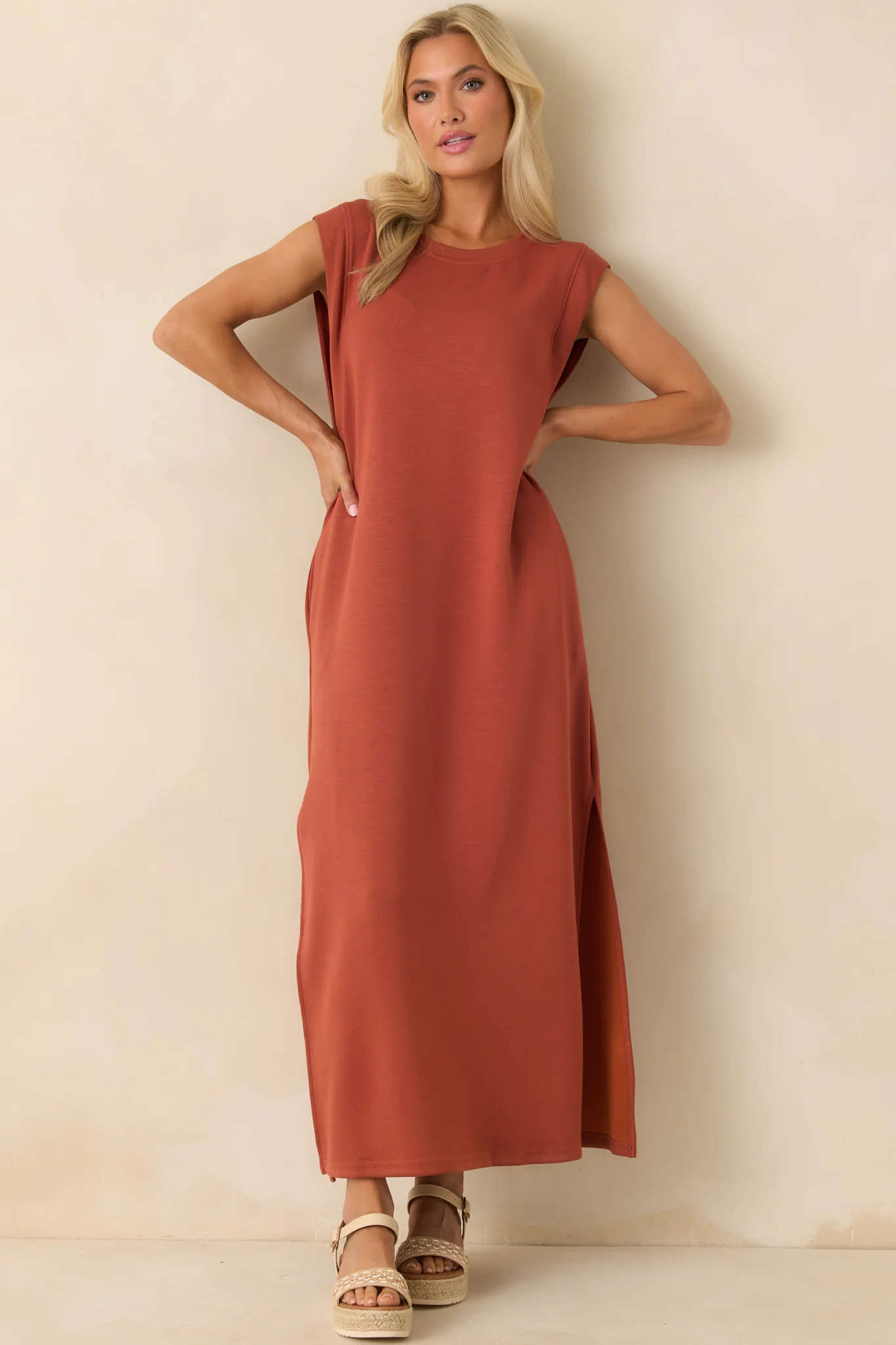 Between Now And Then Terracotta Cotton Sleeveless Maxi Dress