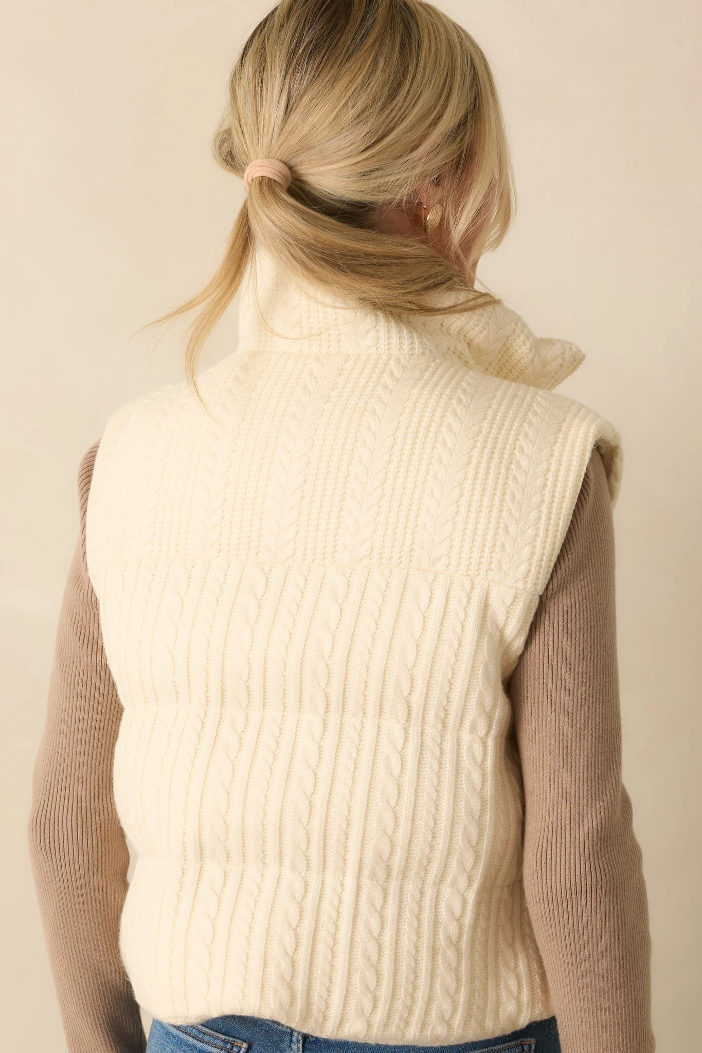 Ivory Cable Knit Puffer Vest