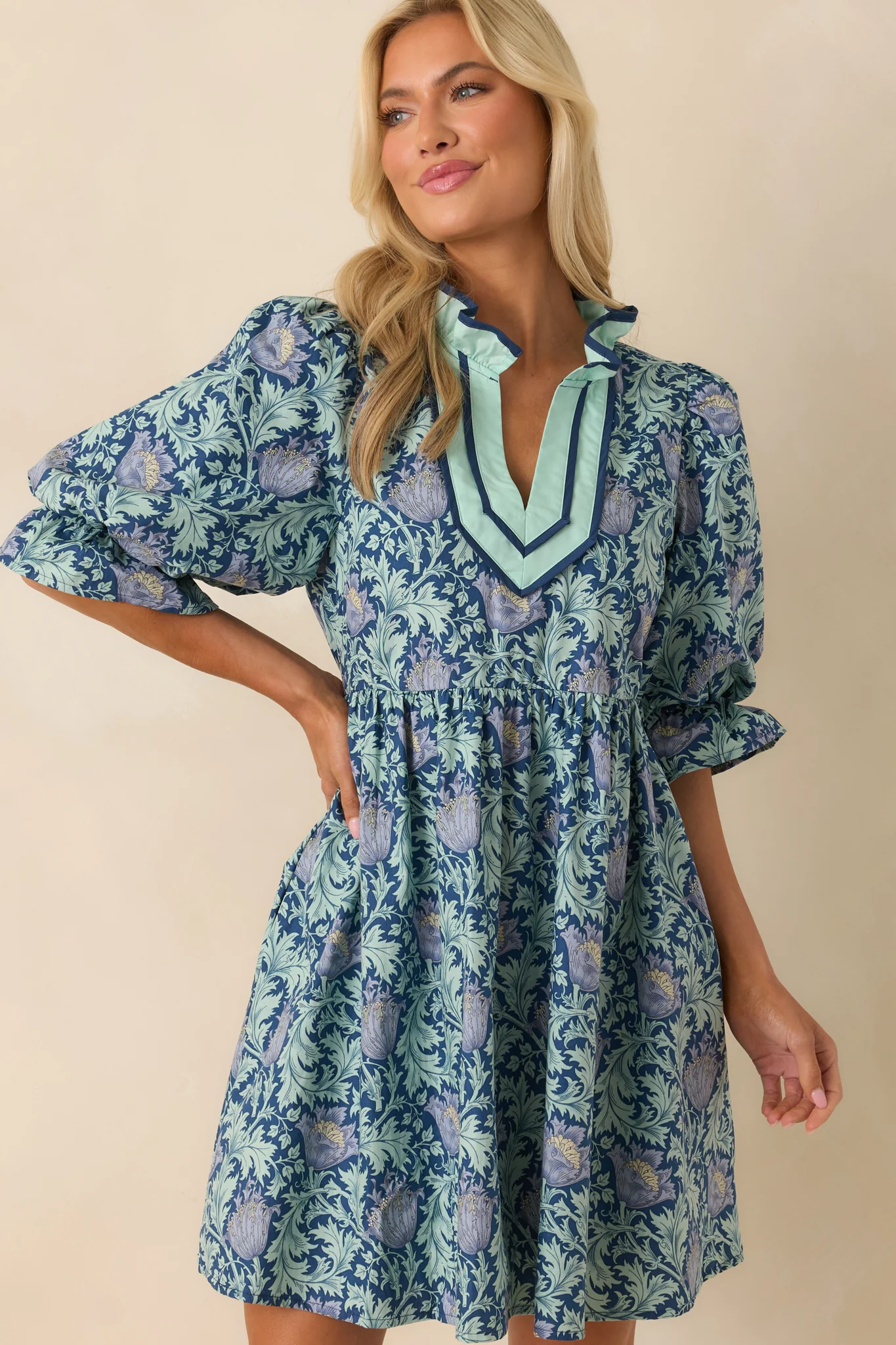 Let It Be Lovely Navy Multi Floral Print Cotton Mini Dress