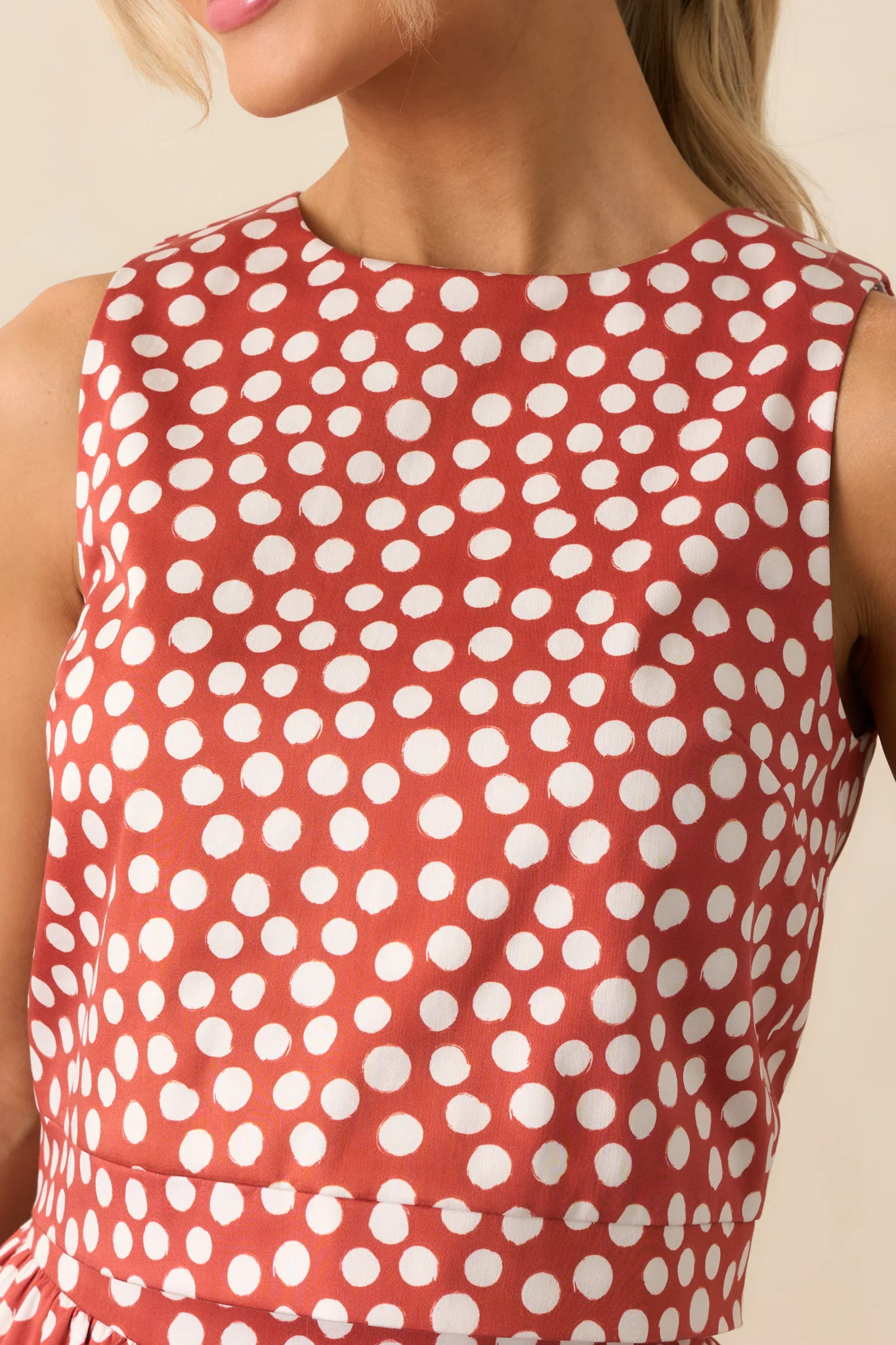 Prosperina Simone Brick Red Polka Dot Cotton Top