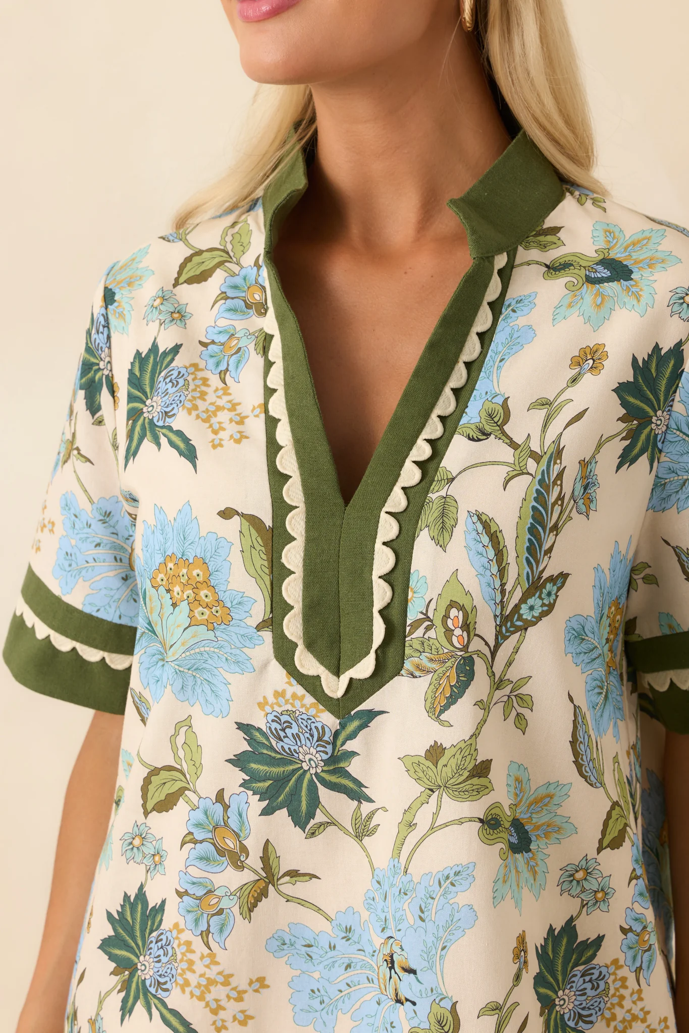 Quiet Radiance Green Multi Floral Print Cotton Mini Dress