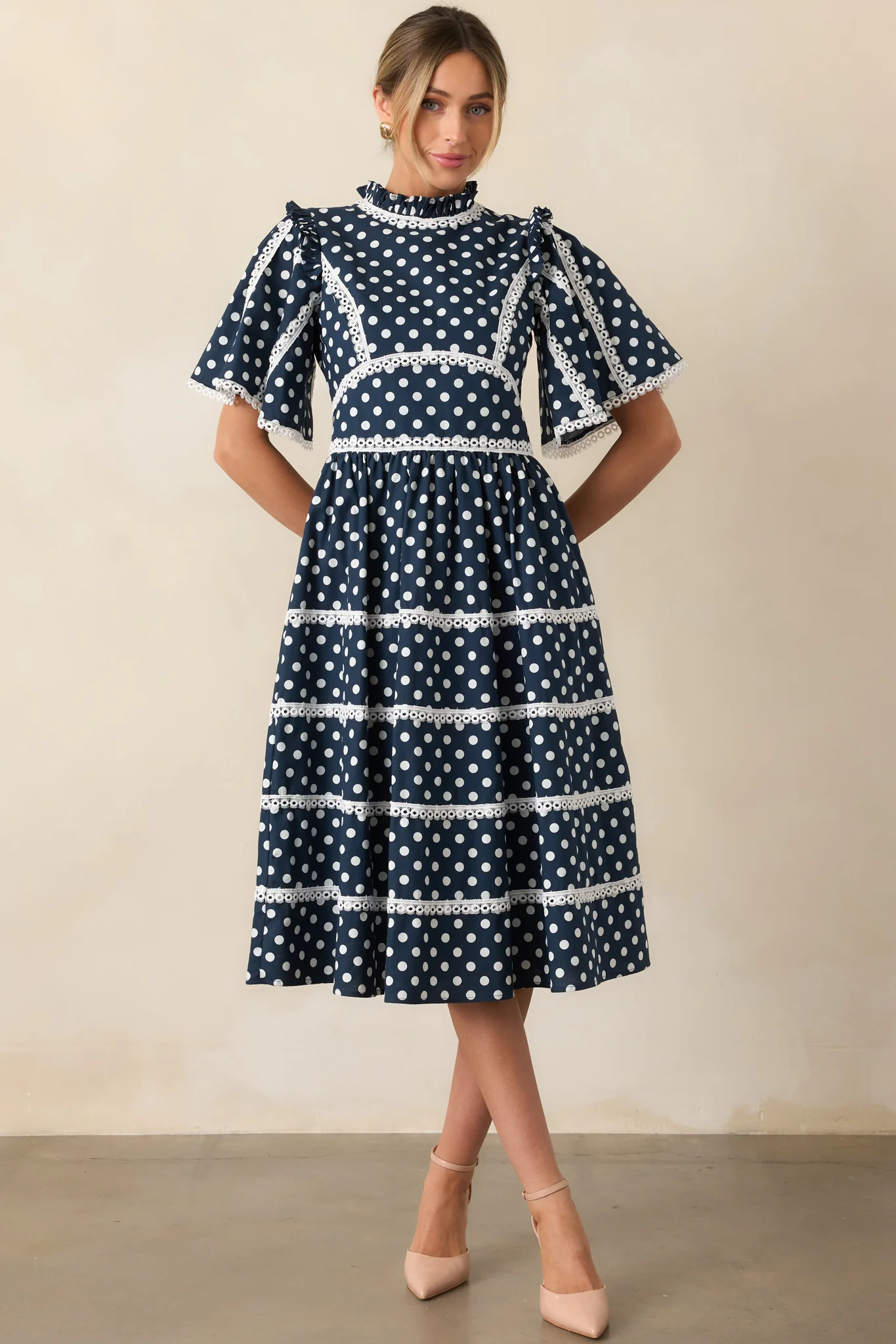 Prosperina Andromeda Navy Polka Dot Cotton Midi Dress