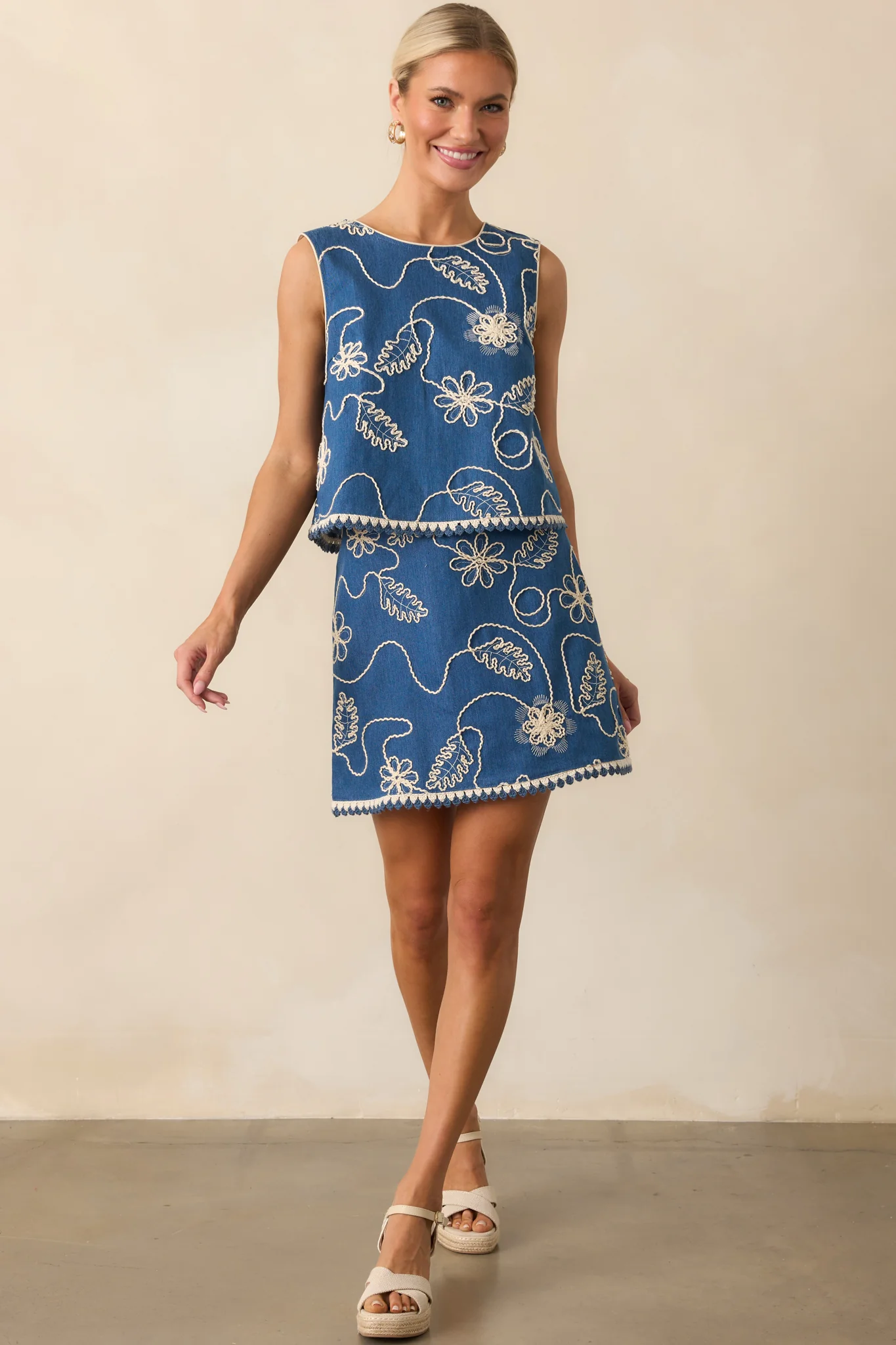 Keep Looking Up Dark Wash Cotton Denim Bow Back Top