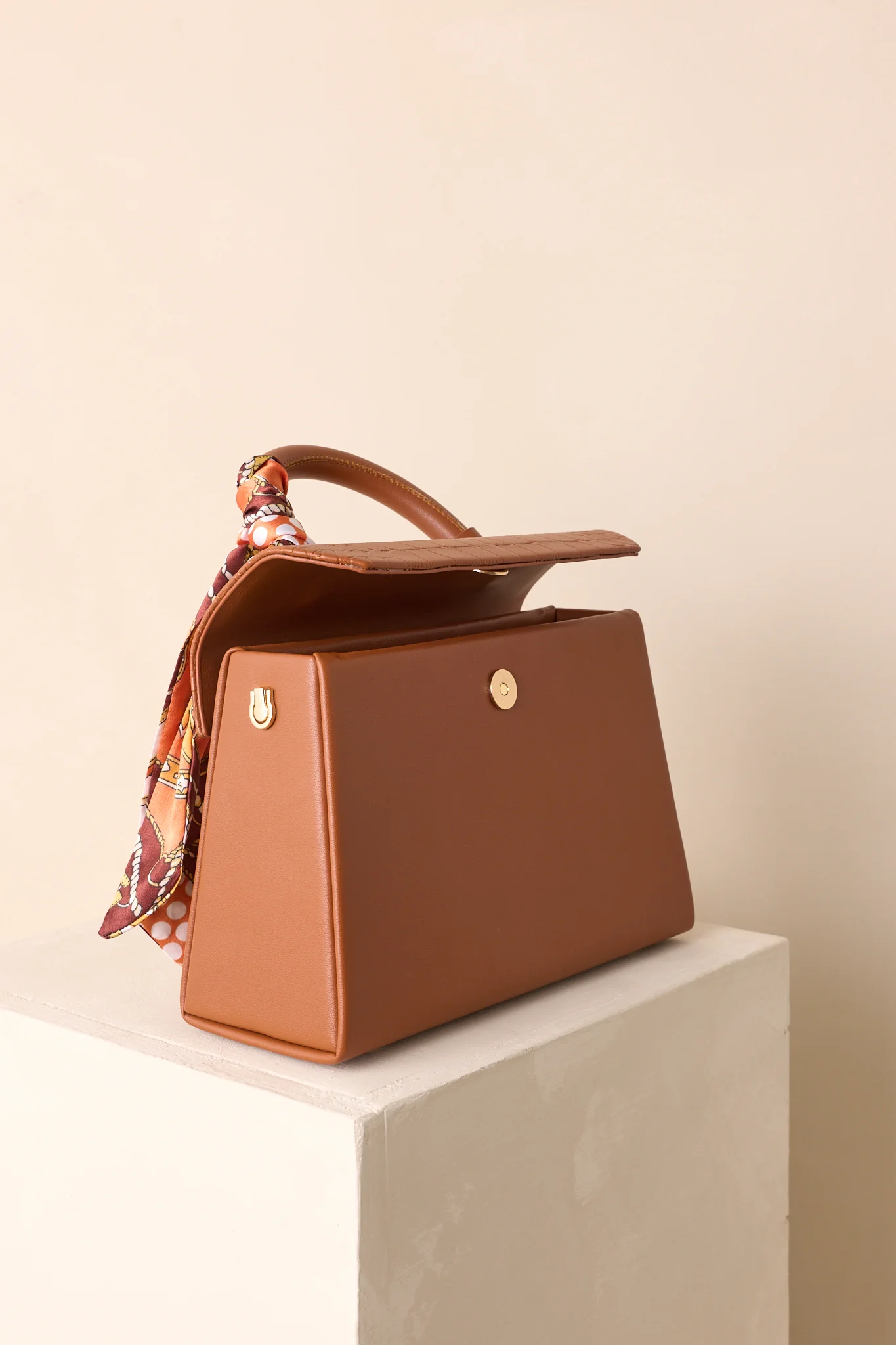 Same Time Tomorrow Brown Faux Leather Structured Handbag