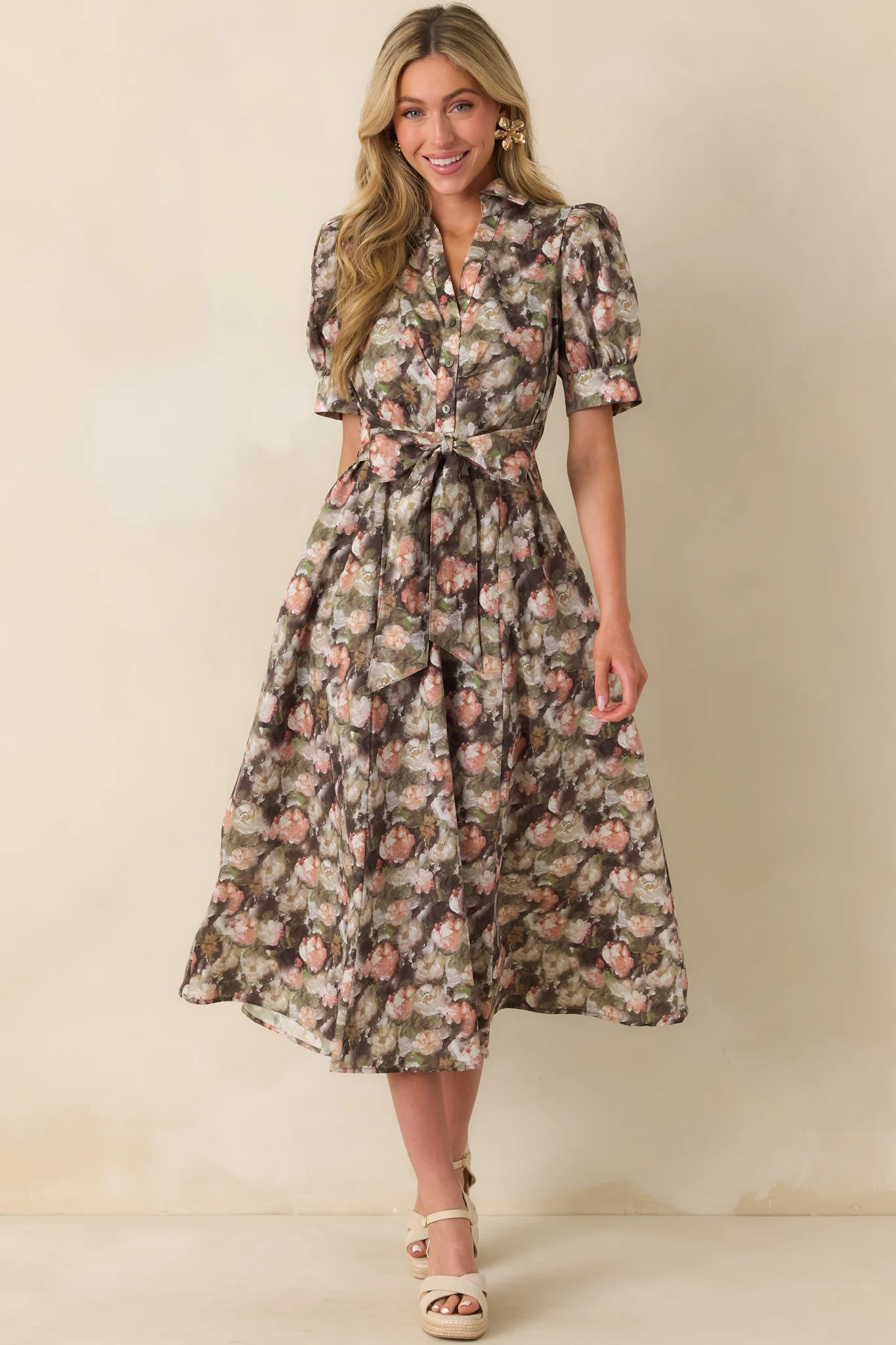 It All Worked Out Olive Green Multi Floral Print Cotton Maxi Dress
