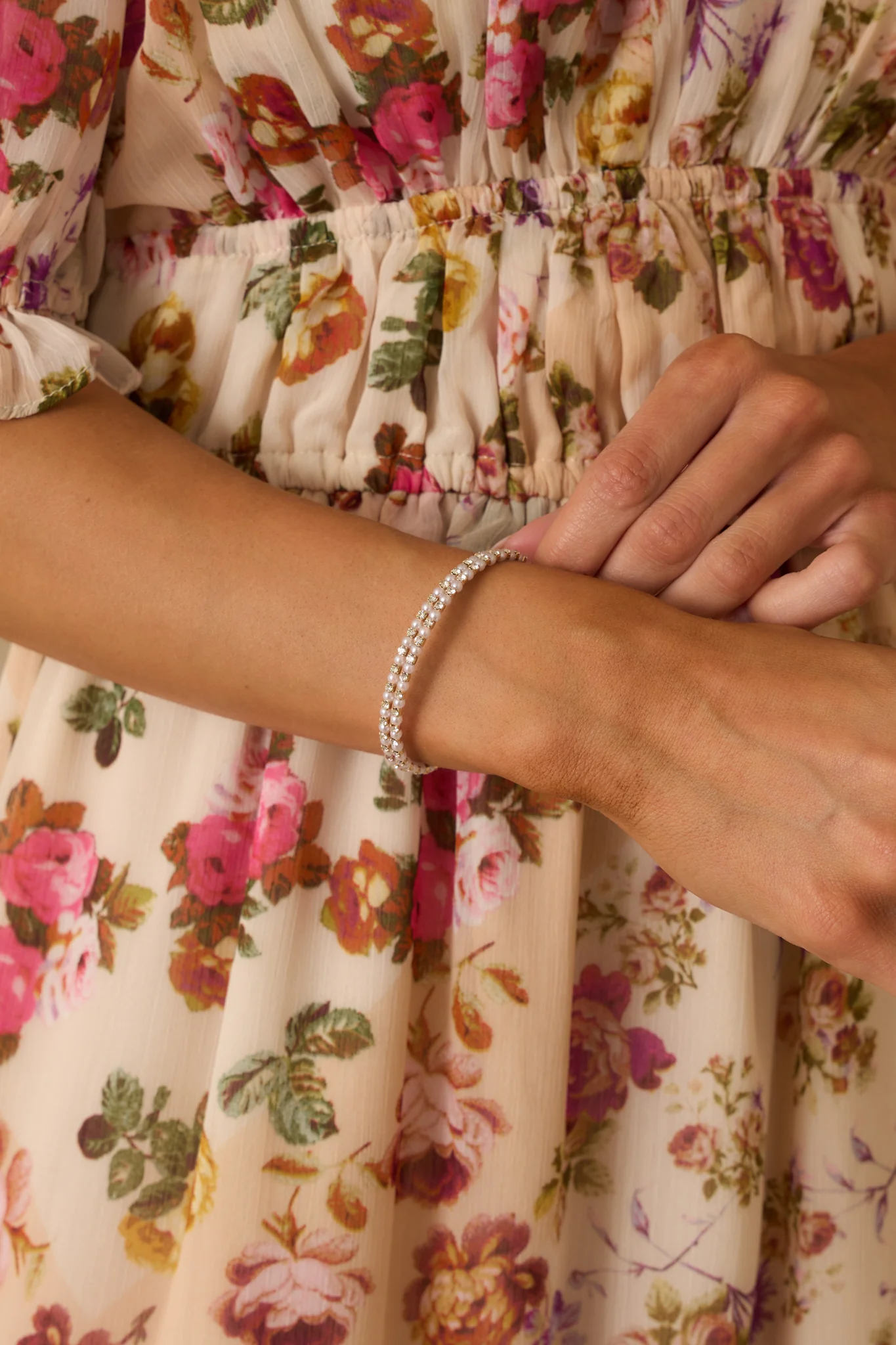 Let’s Be Clear Ivory Pearl Rhinestone Wrap Bracelet