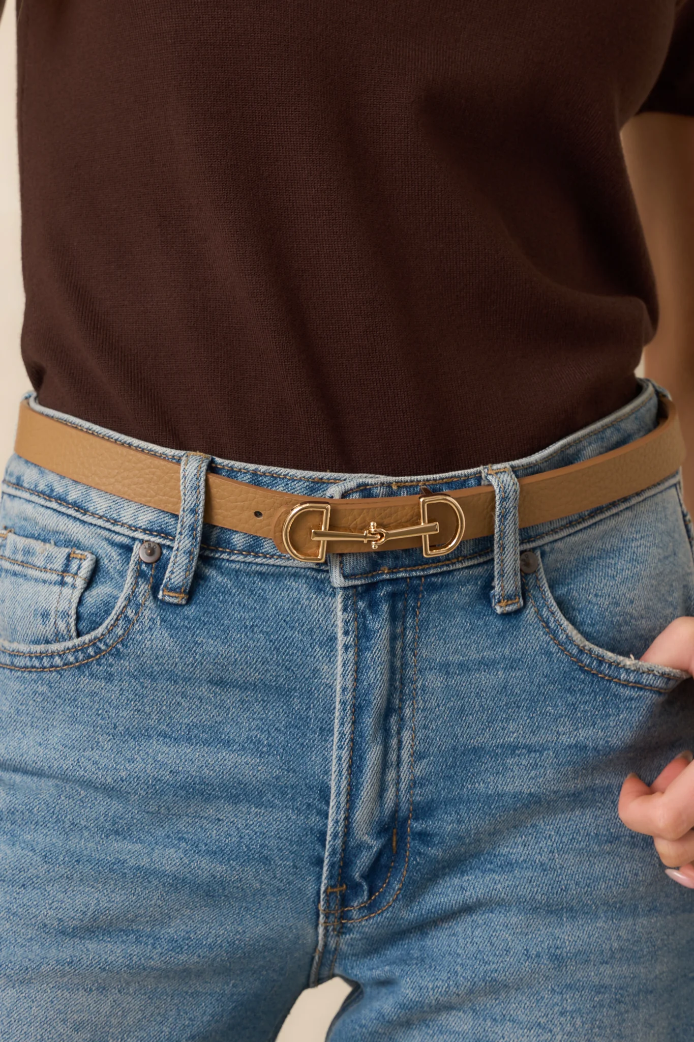 Endless Charm Camel Brown Textured Faux Leather Belt