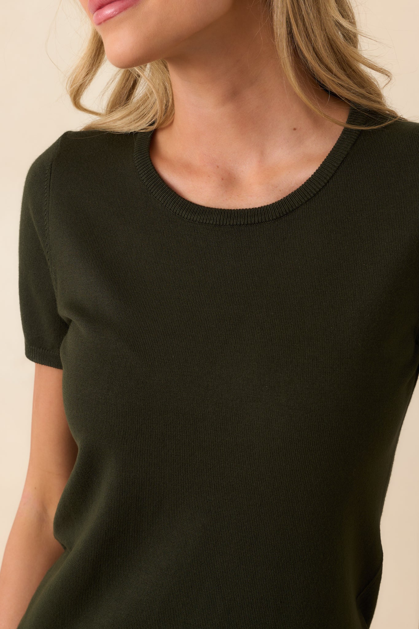 Cross Your Mind Dark Green Short Sleeve Sweater Top