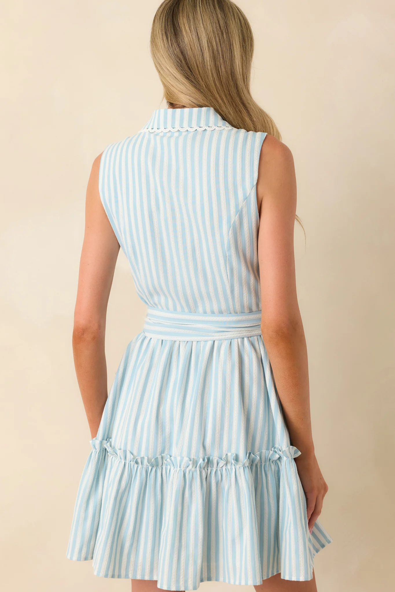 Prosperina Poppie Blue Aqua Stripe Cotton Mini Dress