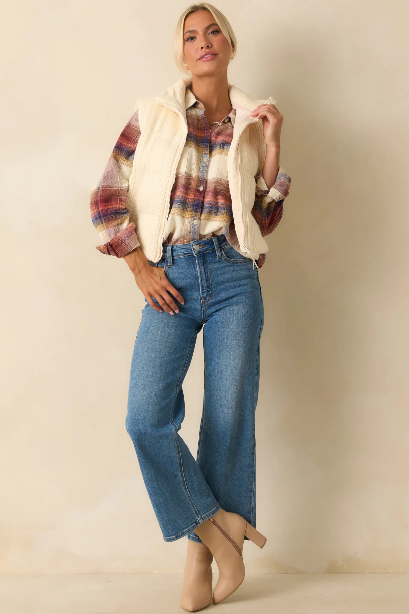 Ivory Cable Knit Puffer Vest