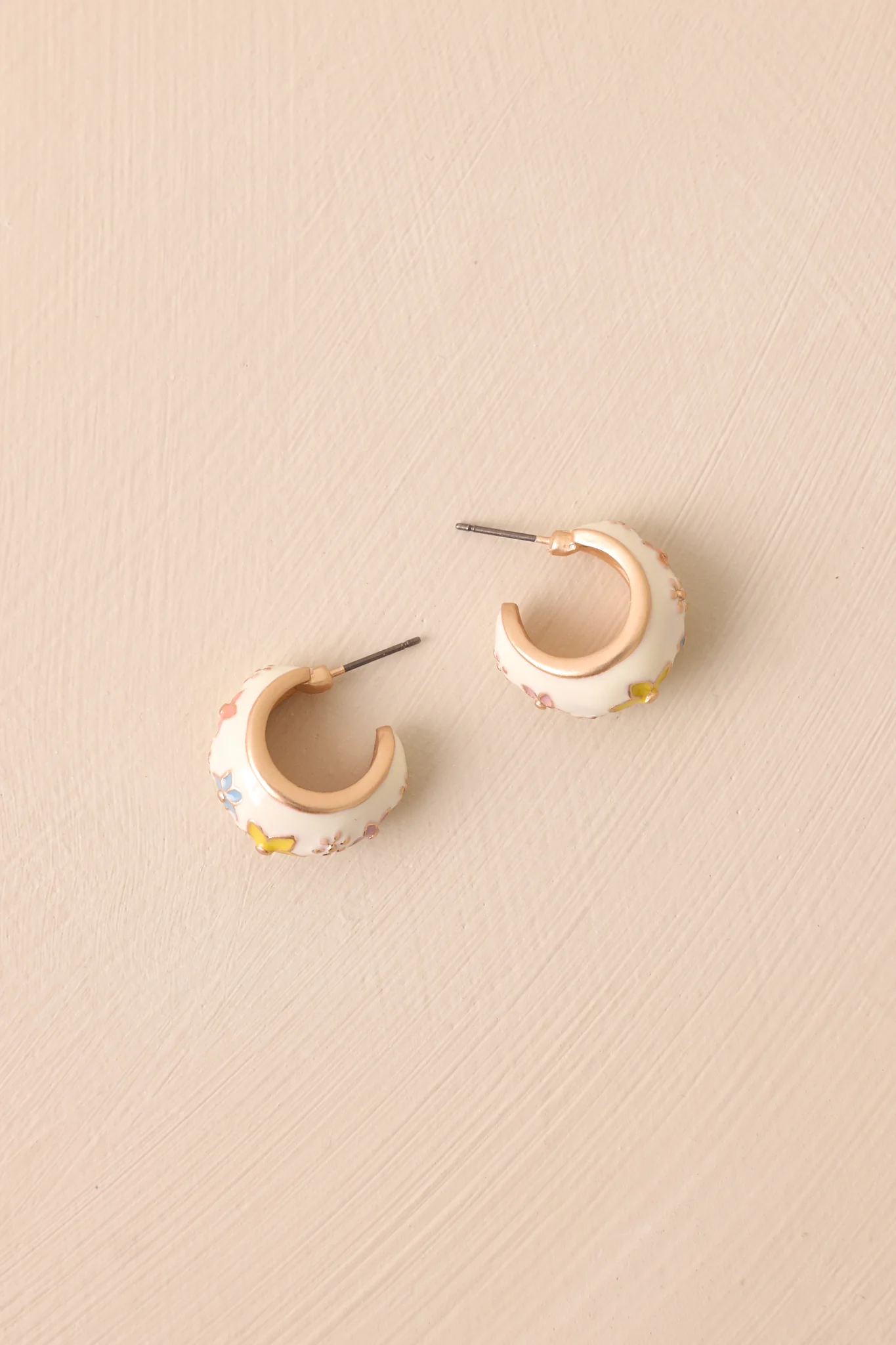 Dancing With The Wildflowers Ivory Floral Hoop Earrings