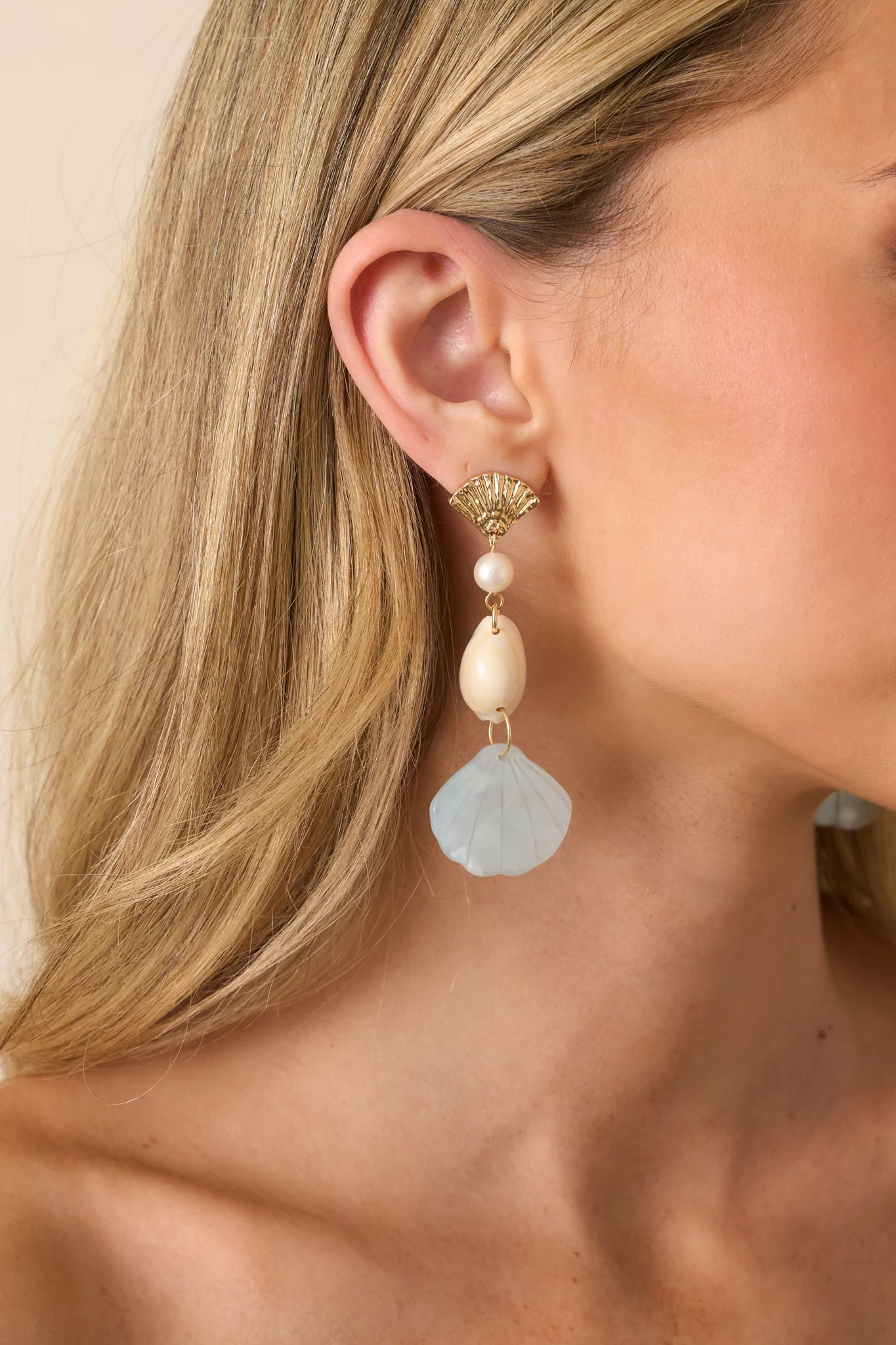 My Kind Of Magic Light Blue Pearlescent Seashell Drop Earrings