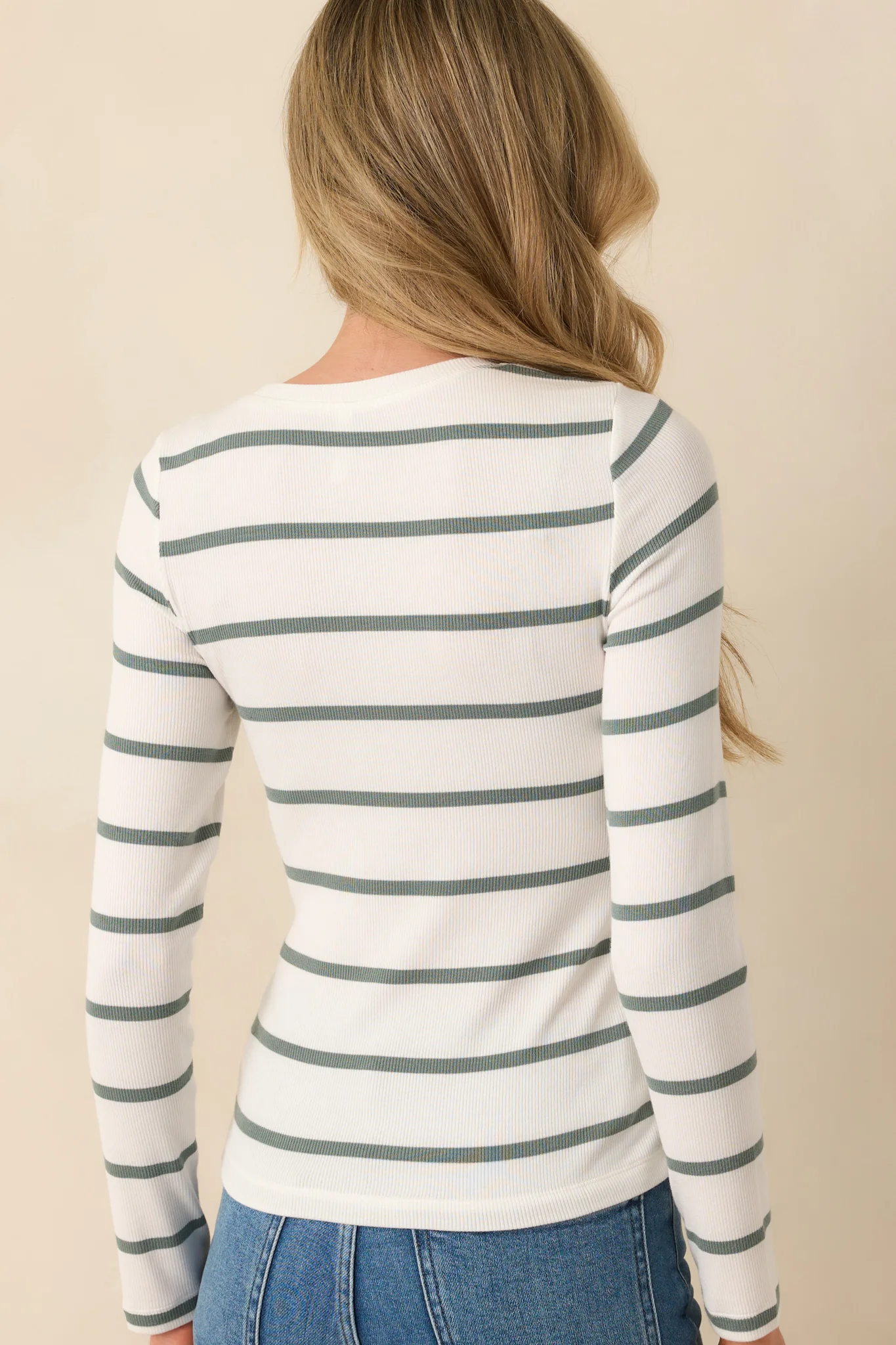 Always In Rotation Sage Green Stripe Long Sleeve Top
