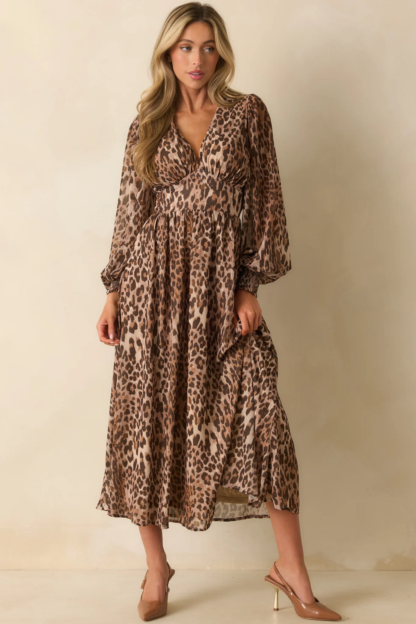 Brown Leopard Print Chiffon Maxi Dress
