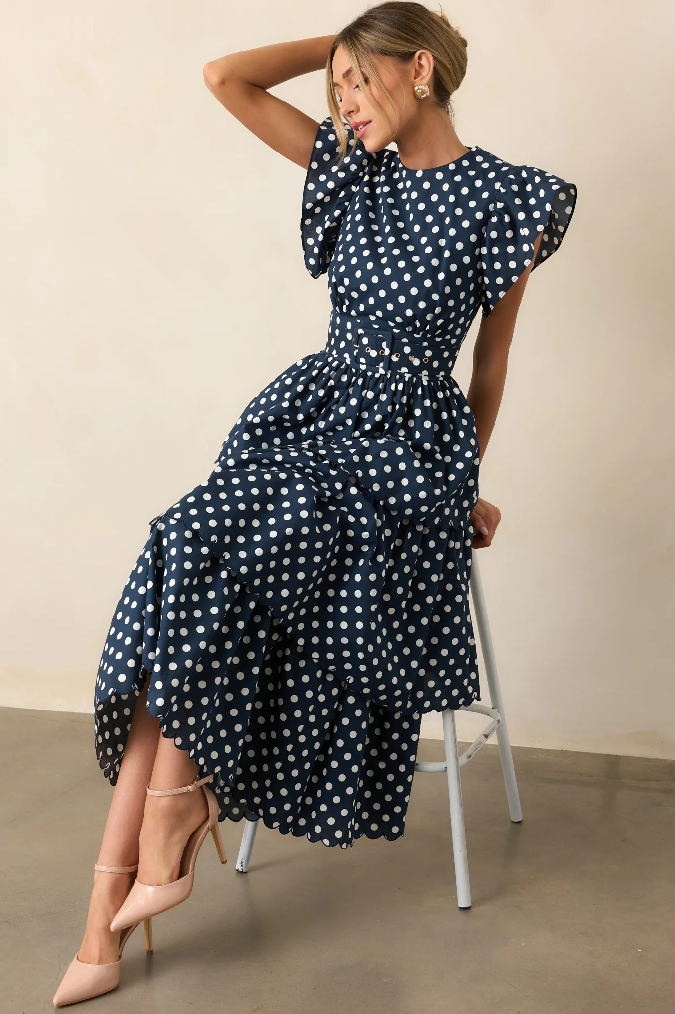 Prosperina Chelsea Navy Polka Dot Cotton Maxi Dress
