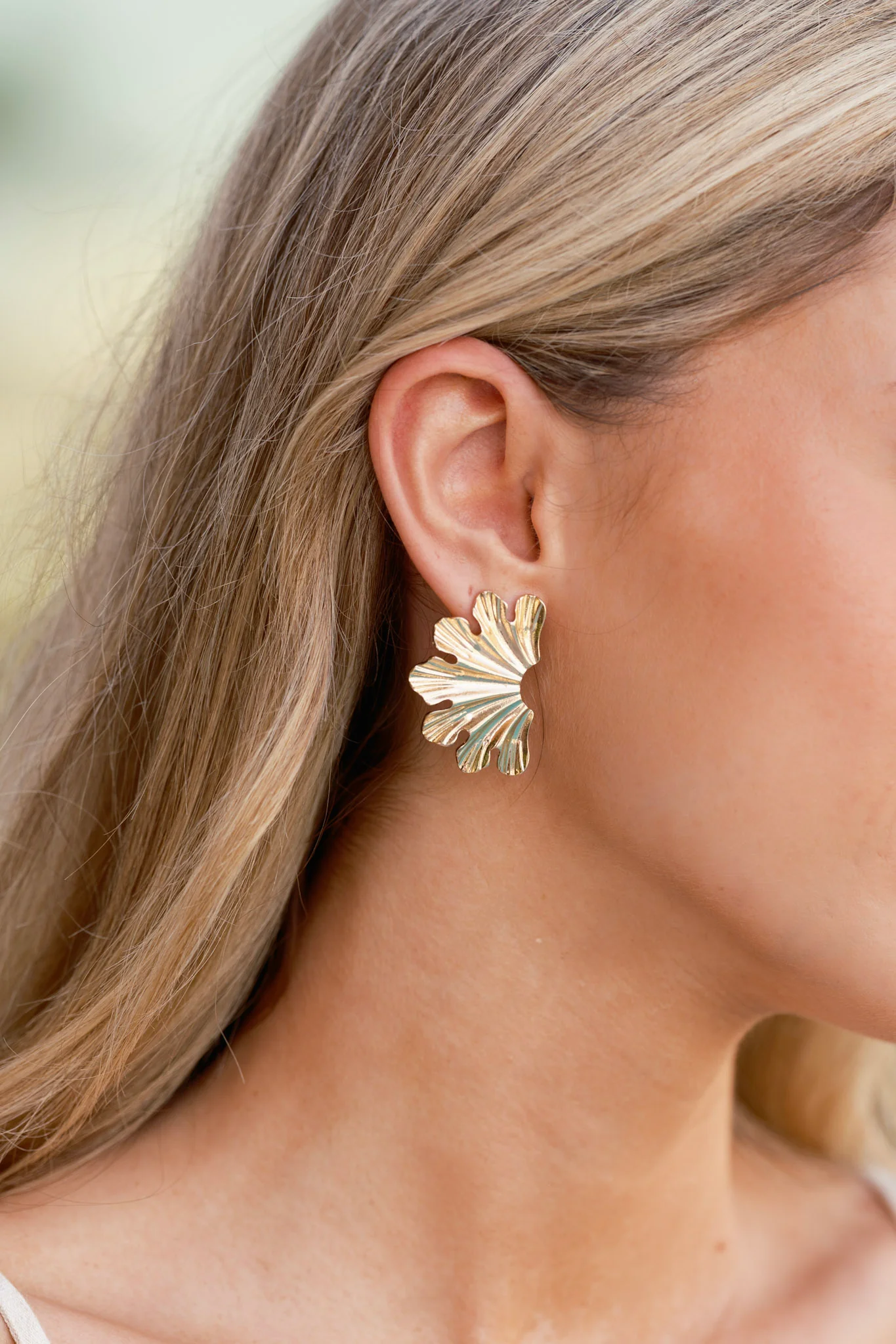 Just Another Day Gold Textured Fan Earrings