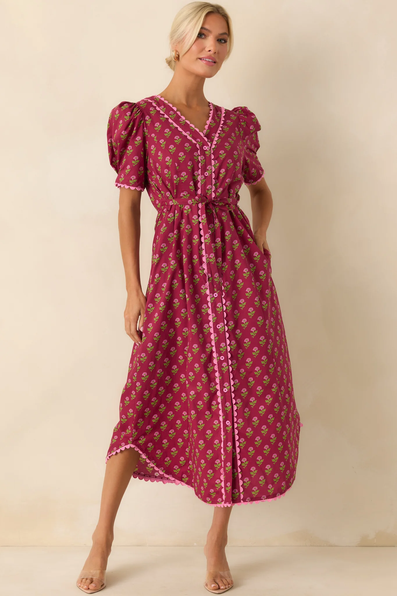 Always A Good Idea Burgundy Multi Floral Print Cotton Maxi Dress