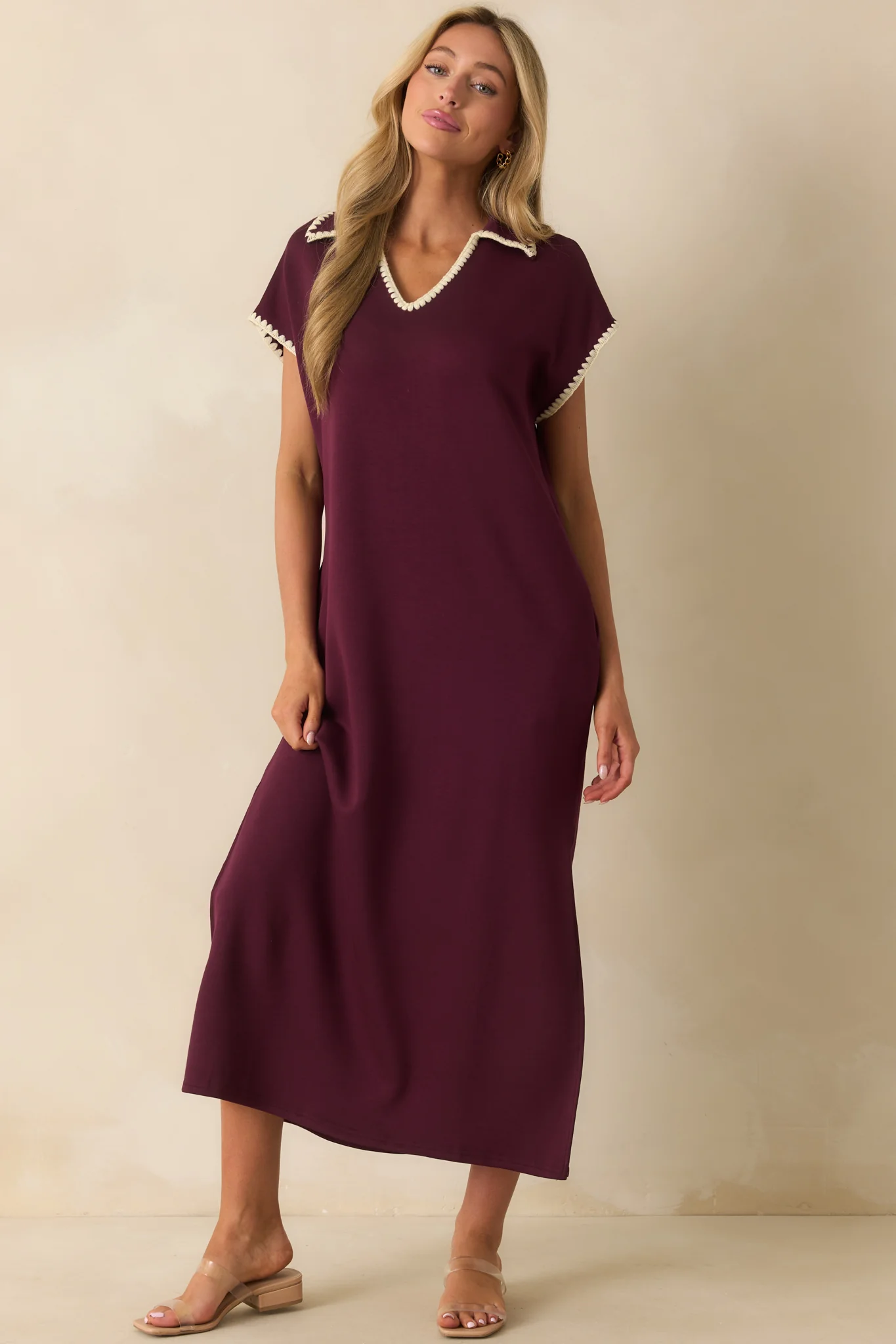 All To Yourself Plum Purple Contrast Trim Polo Maxi Dress