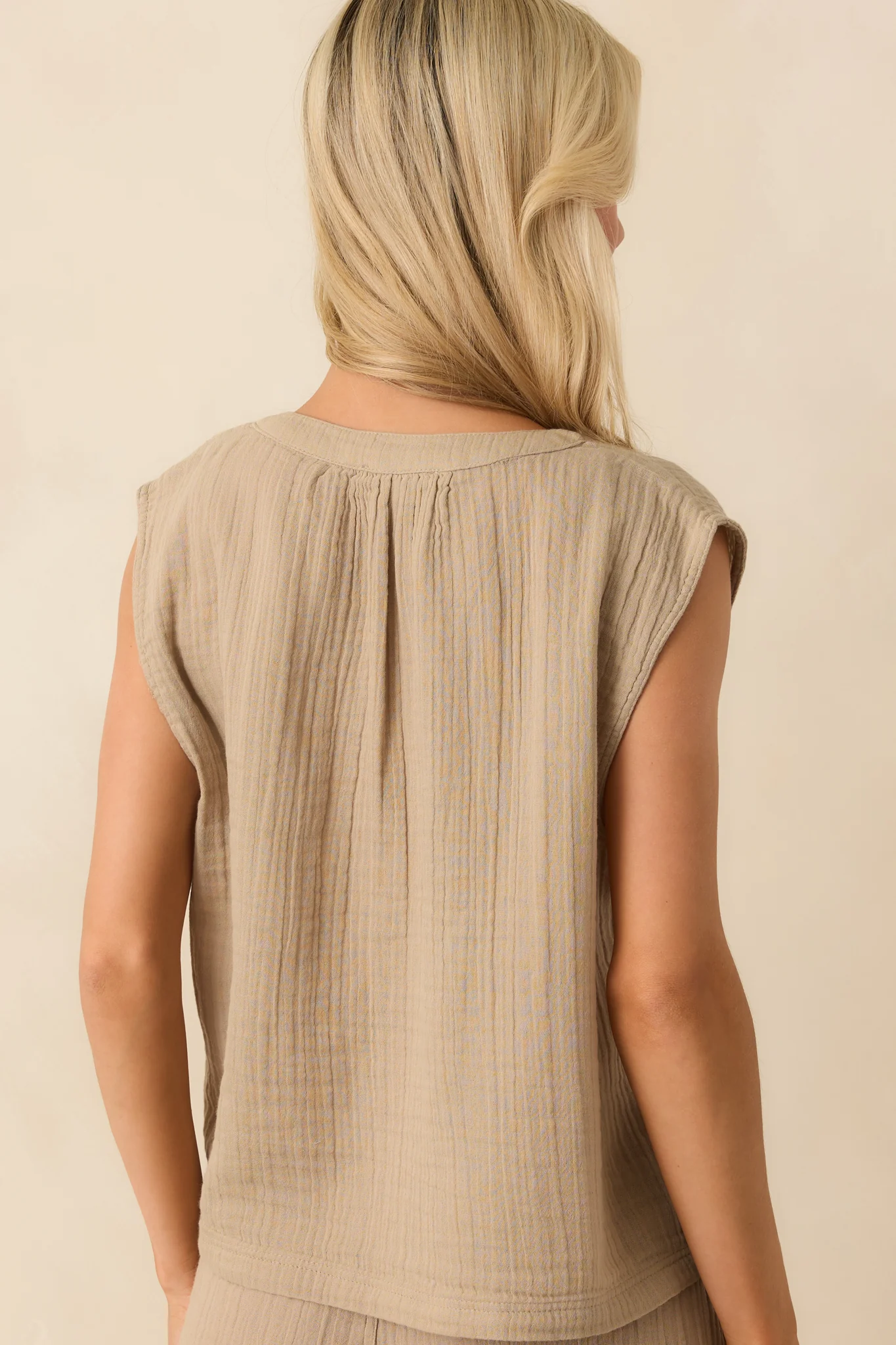 Z Supply Tan Cotton Cliffside V-Neck Airy Gauze Top