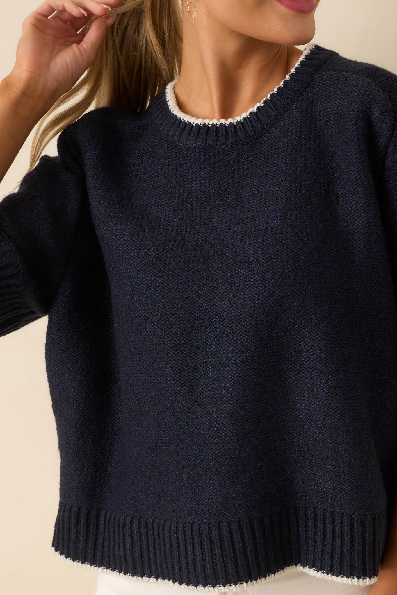 Never Looked Back Navy Contrast Trim Short Sleeve Sweater