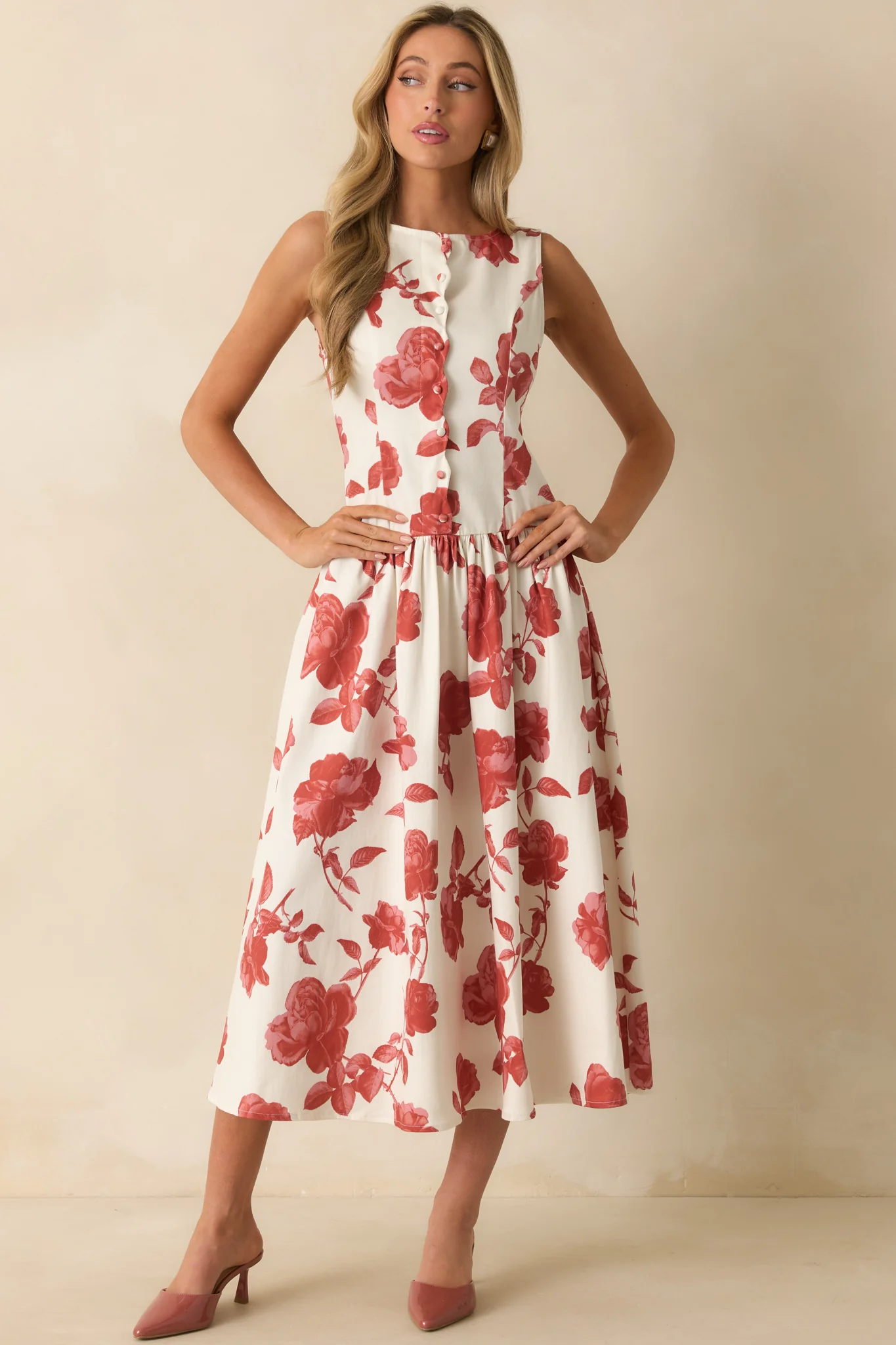 The Best Possible Way Brick Red Floral Print Cotton Maxi Dress