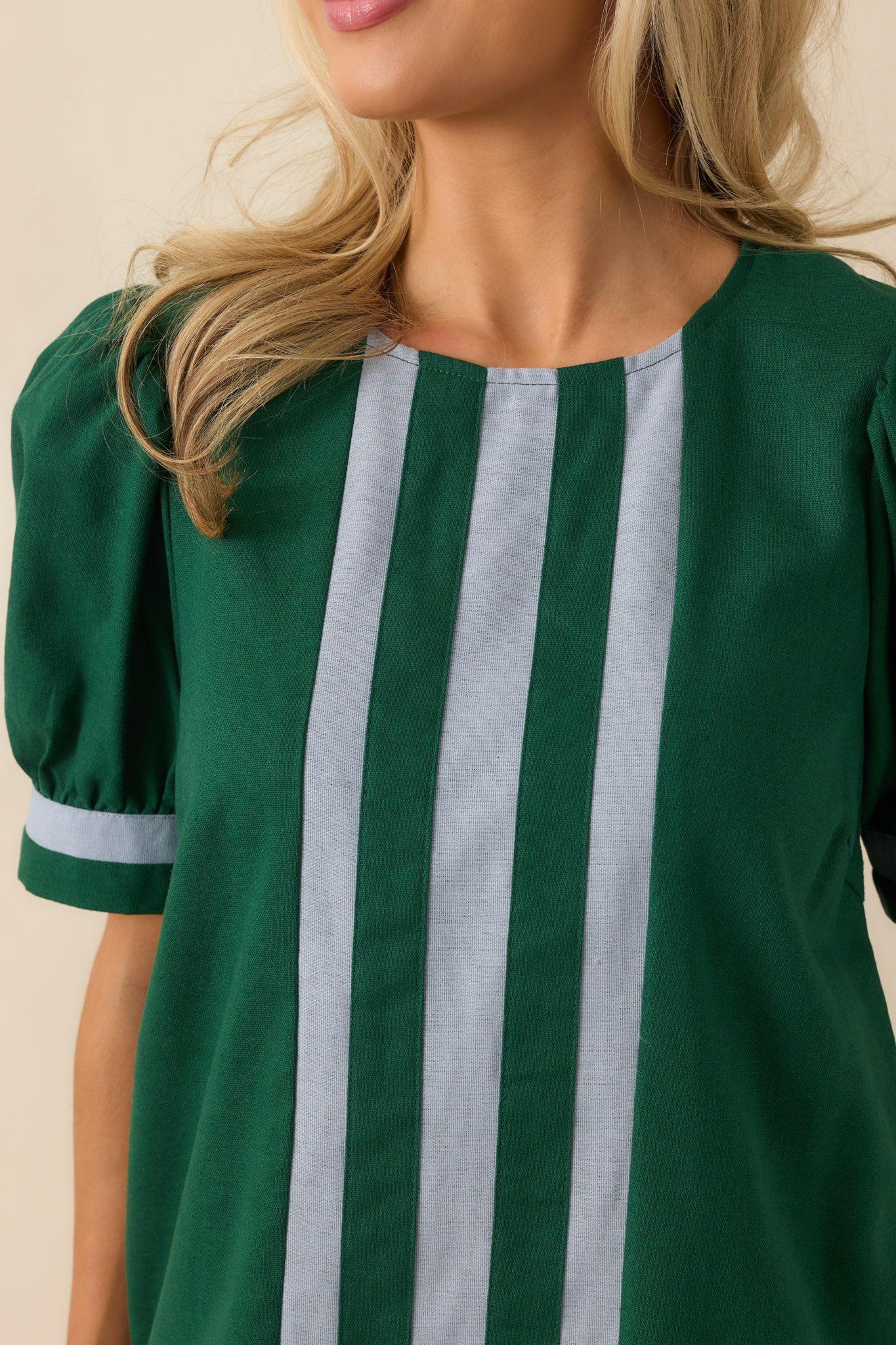 Here For This Hunter Green Linen Blend Contrast Trim Mini Dress