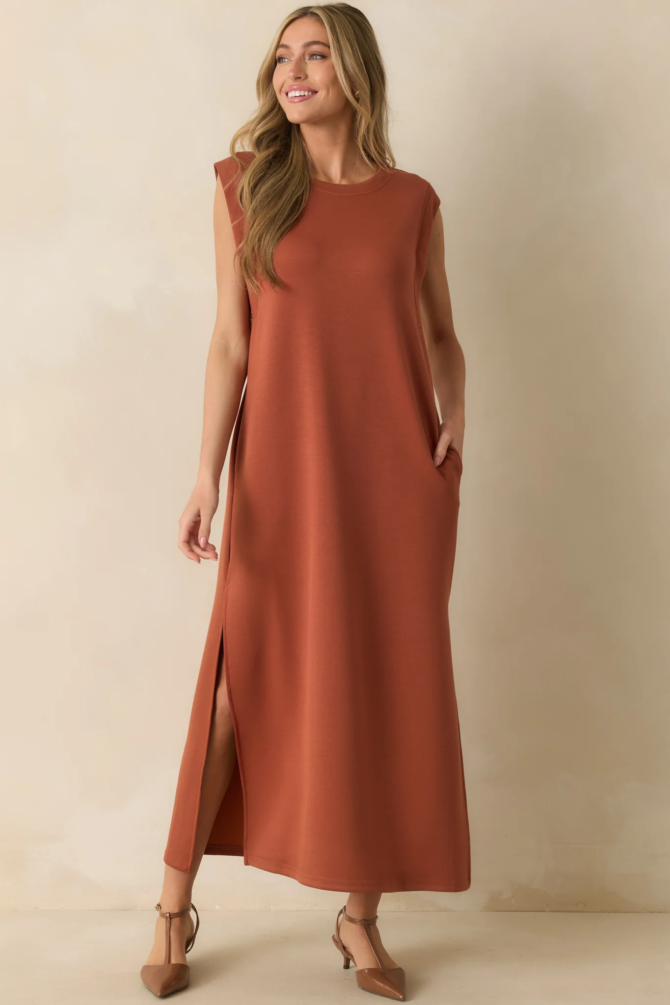 Between Now And Then Terracotta Cotton Sleeveless Maxi Dress