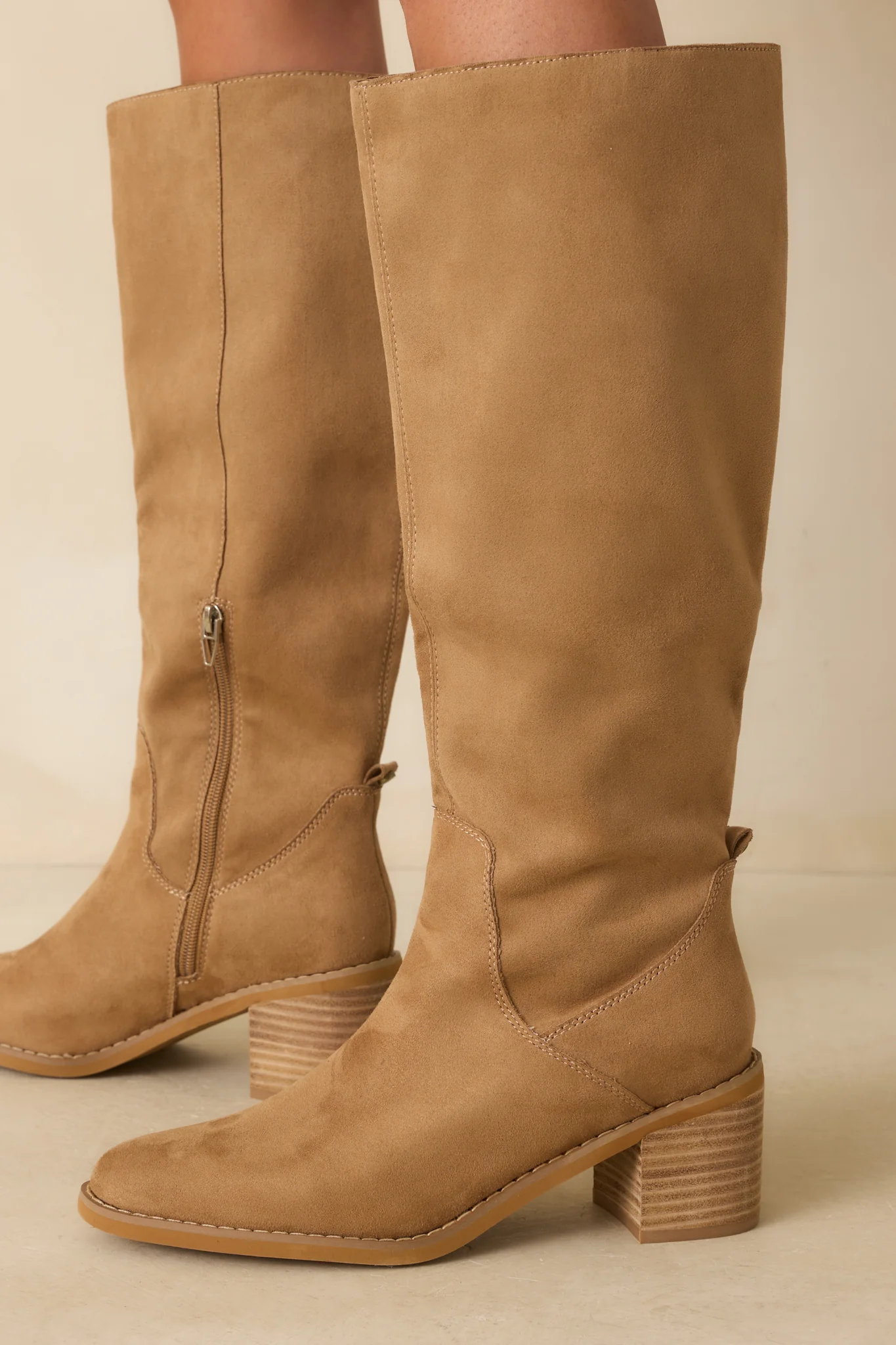 Tan Faux Suede Knee High Boots