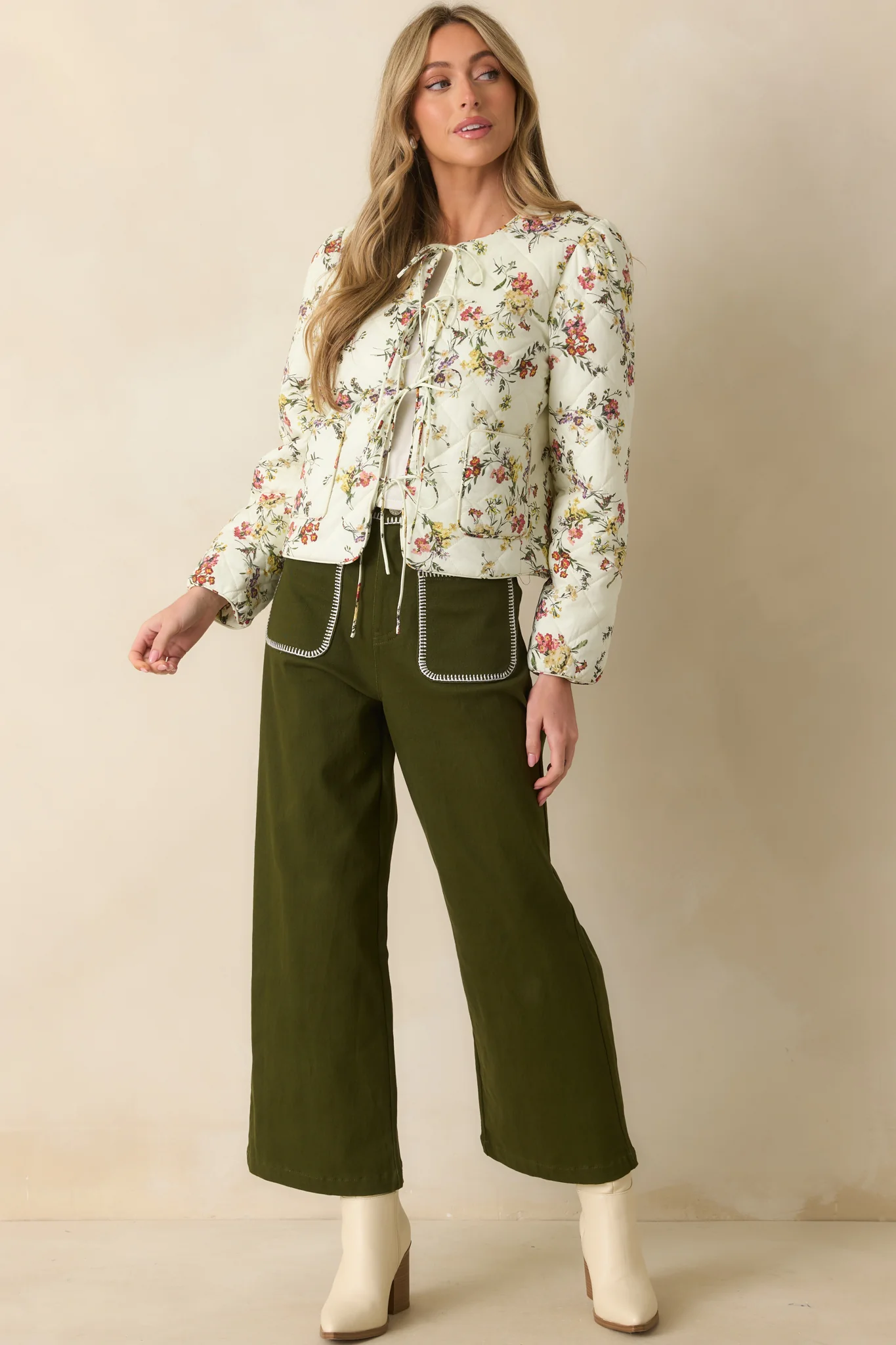 In The Right Place Olive Green Cotton Denim Wide Leg Jeans