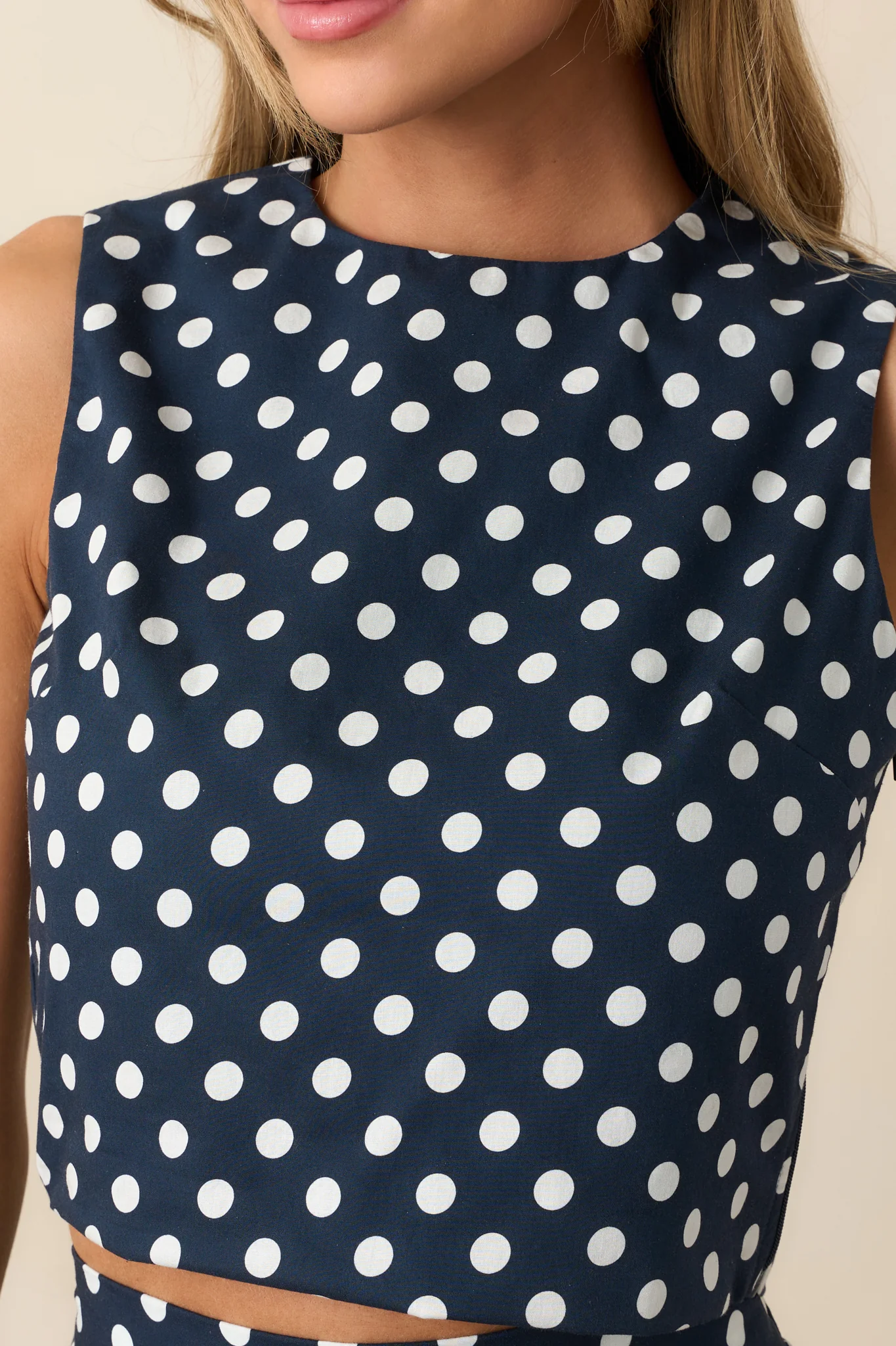 Prosperina Ellie Navy Polka Dot Cotton Tank Top