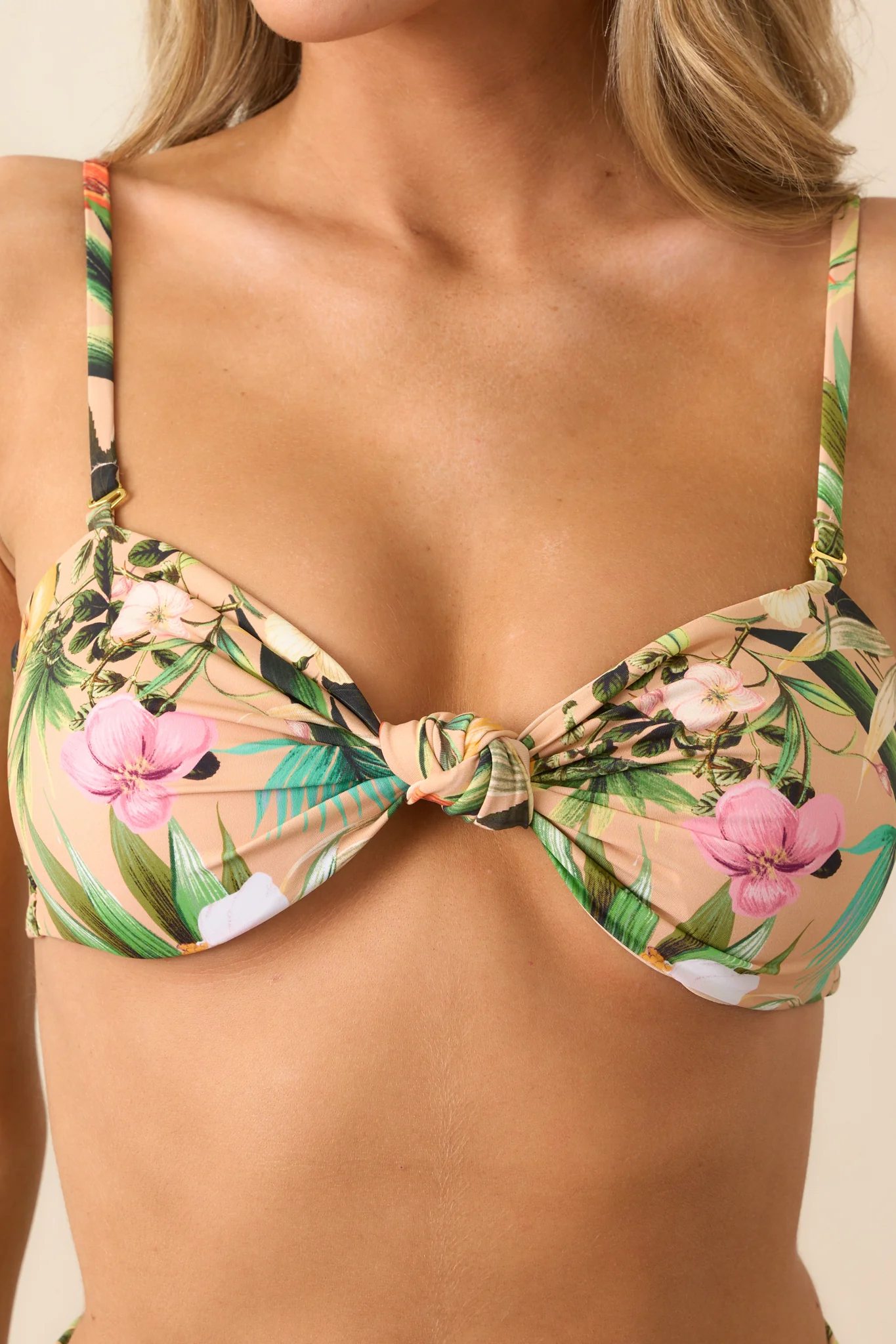 Sailing To Me Apricot Tropical Print Bikini Top