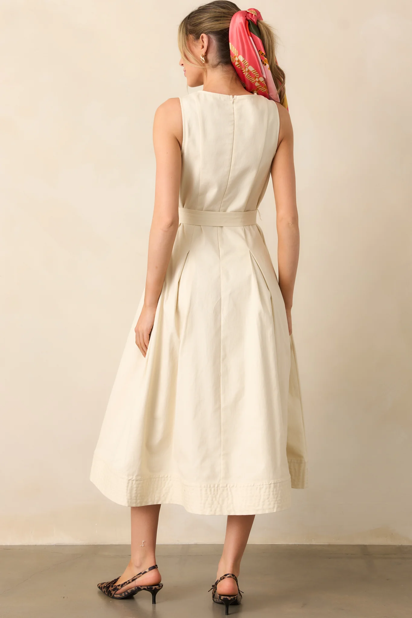 Young At Heart Ecru Belted Sleeveless Maxi Dress