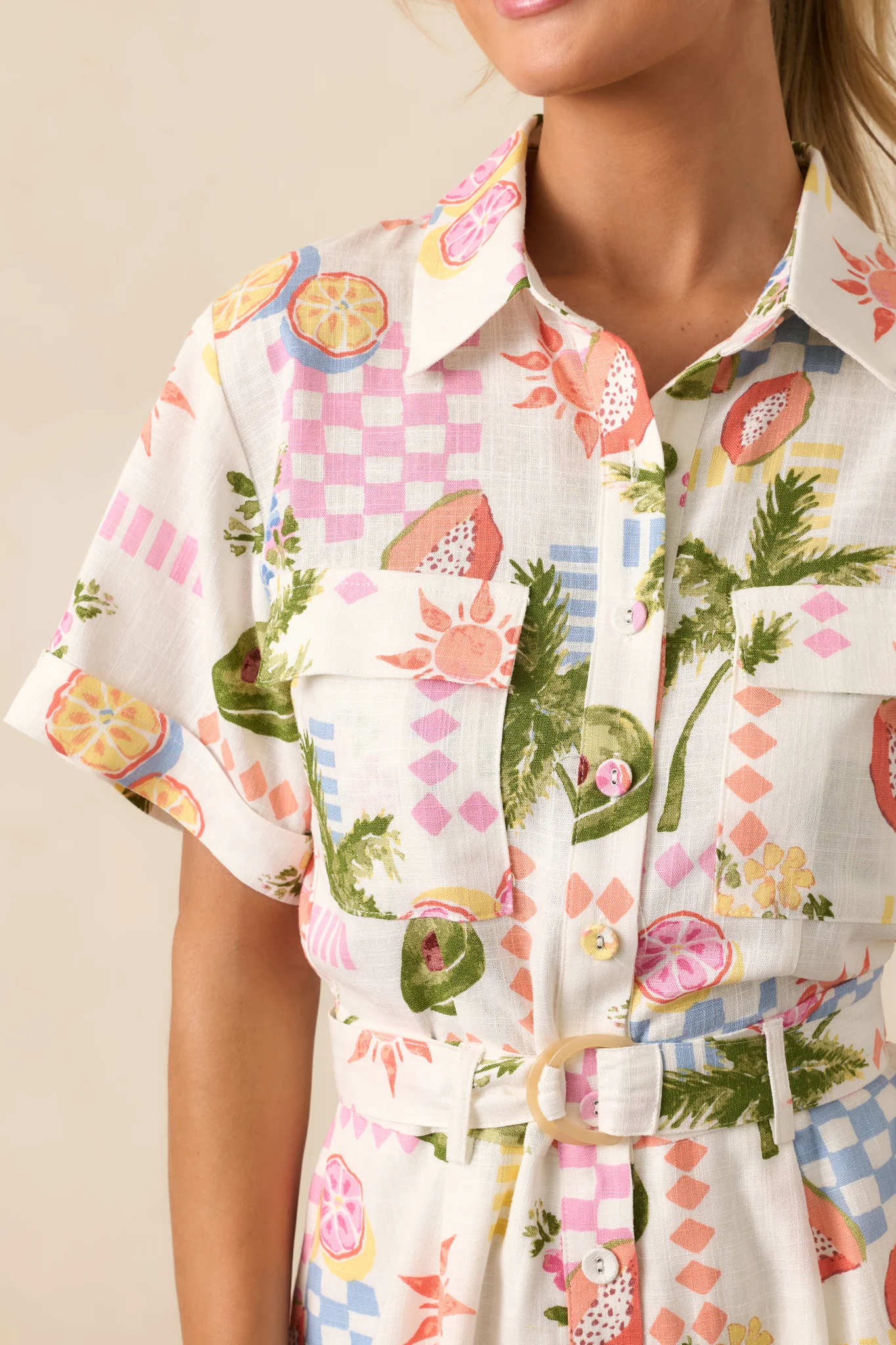 MINKPINK Gracie Ivory Fruity Floral Belted Playsuit