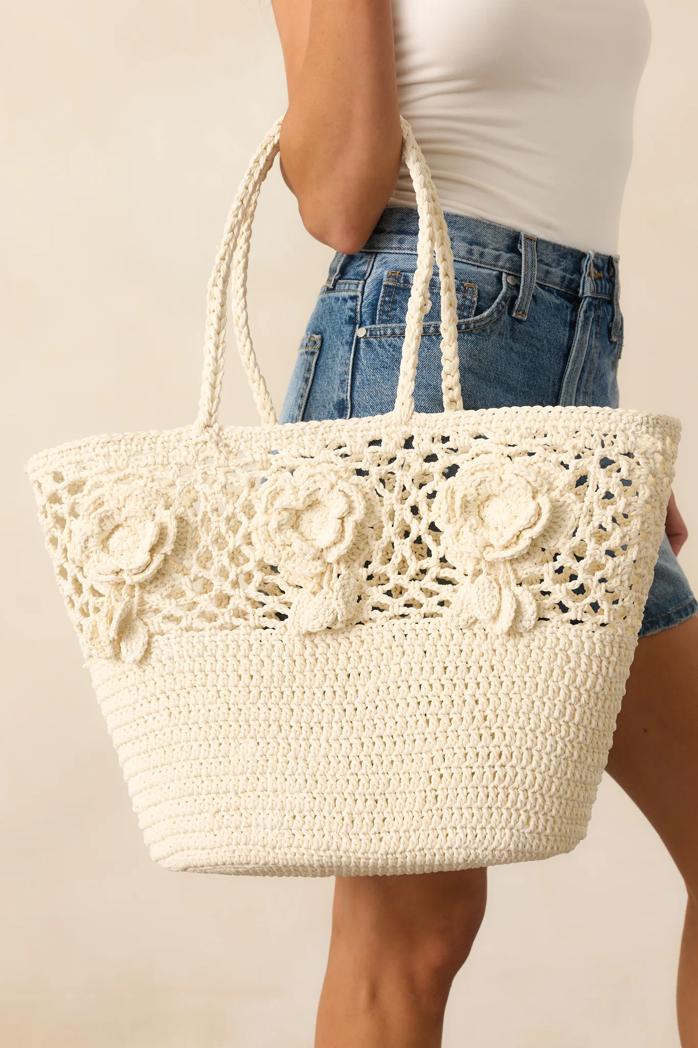 All The Right Details Ivory Woven Structured Tote Handbag