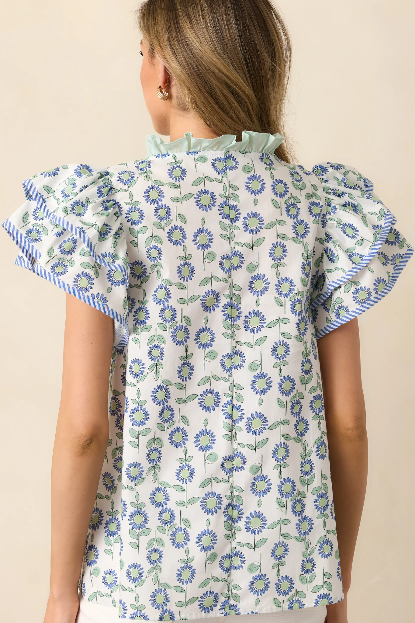 The More The Merrier Green Floral Cotton Flutter Sleeve Top
