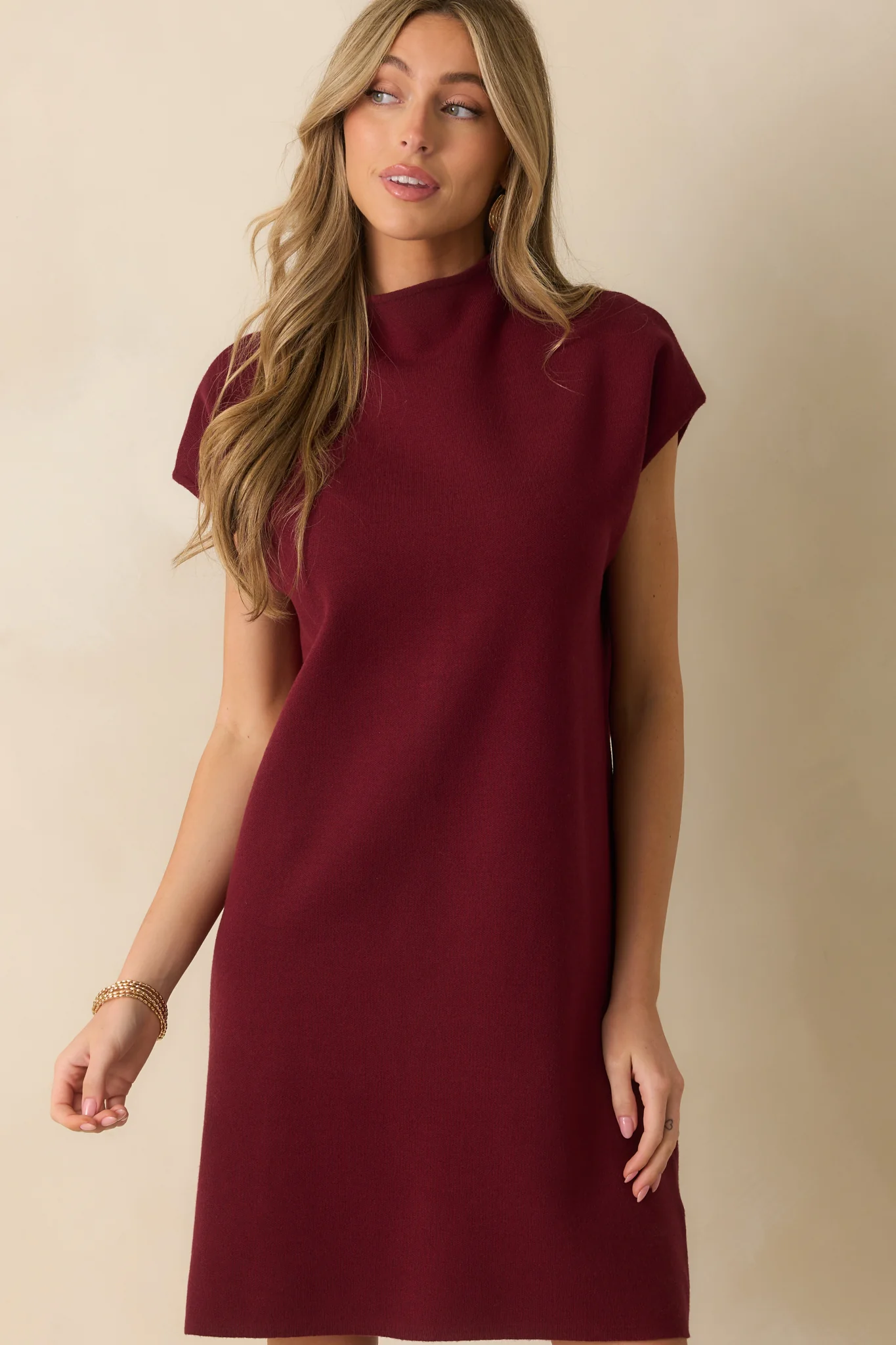 Burgundy Knit Mock Neck Mini Dress