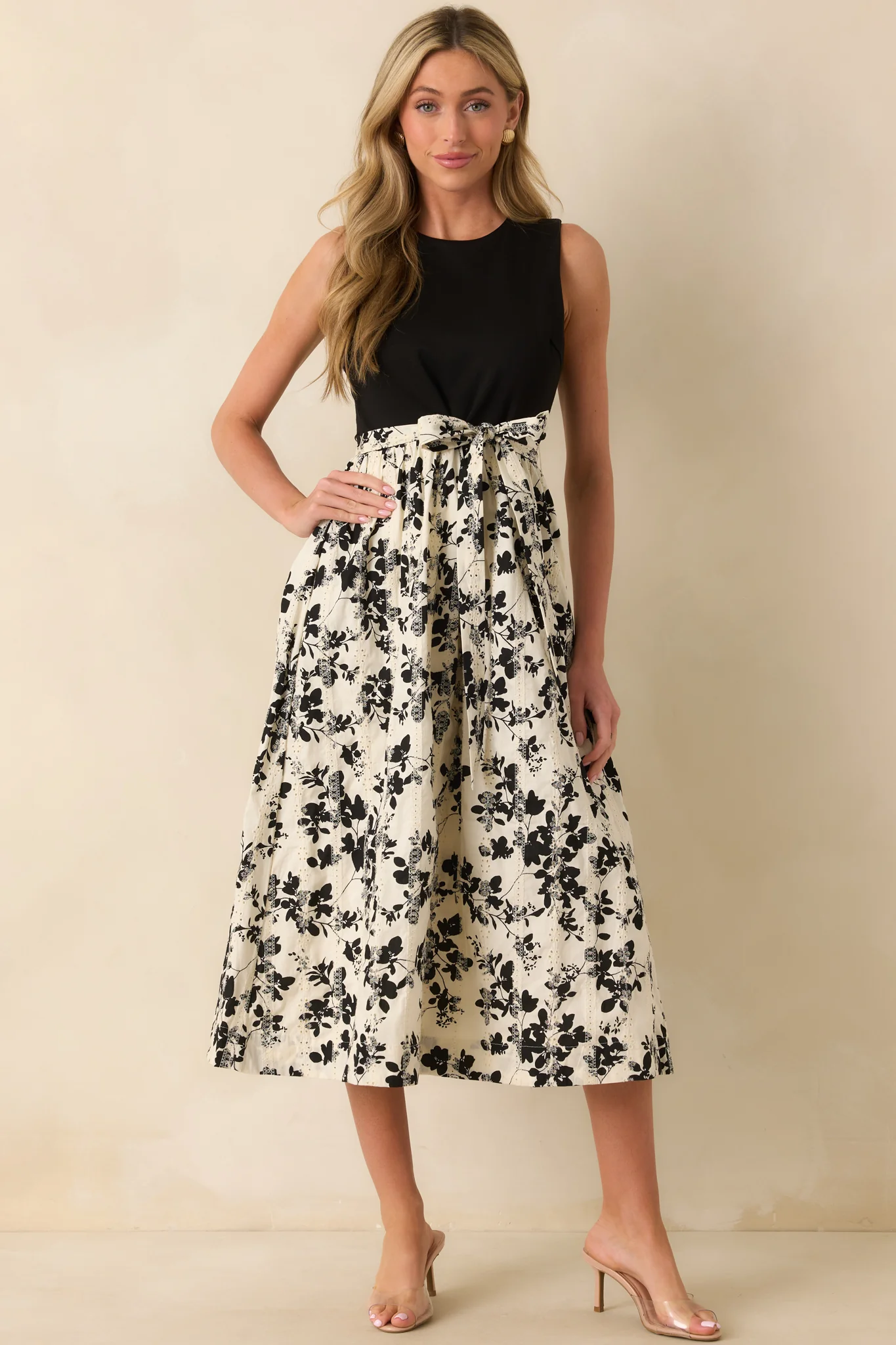 Nothing Left To Chance Black Multi Floral Print Sleeveless Midi Dress