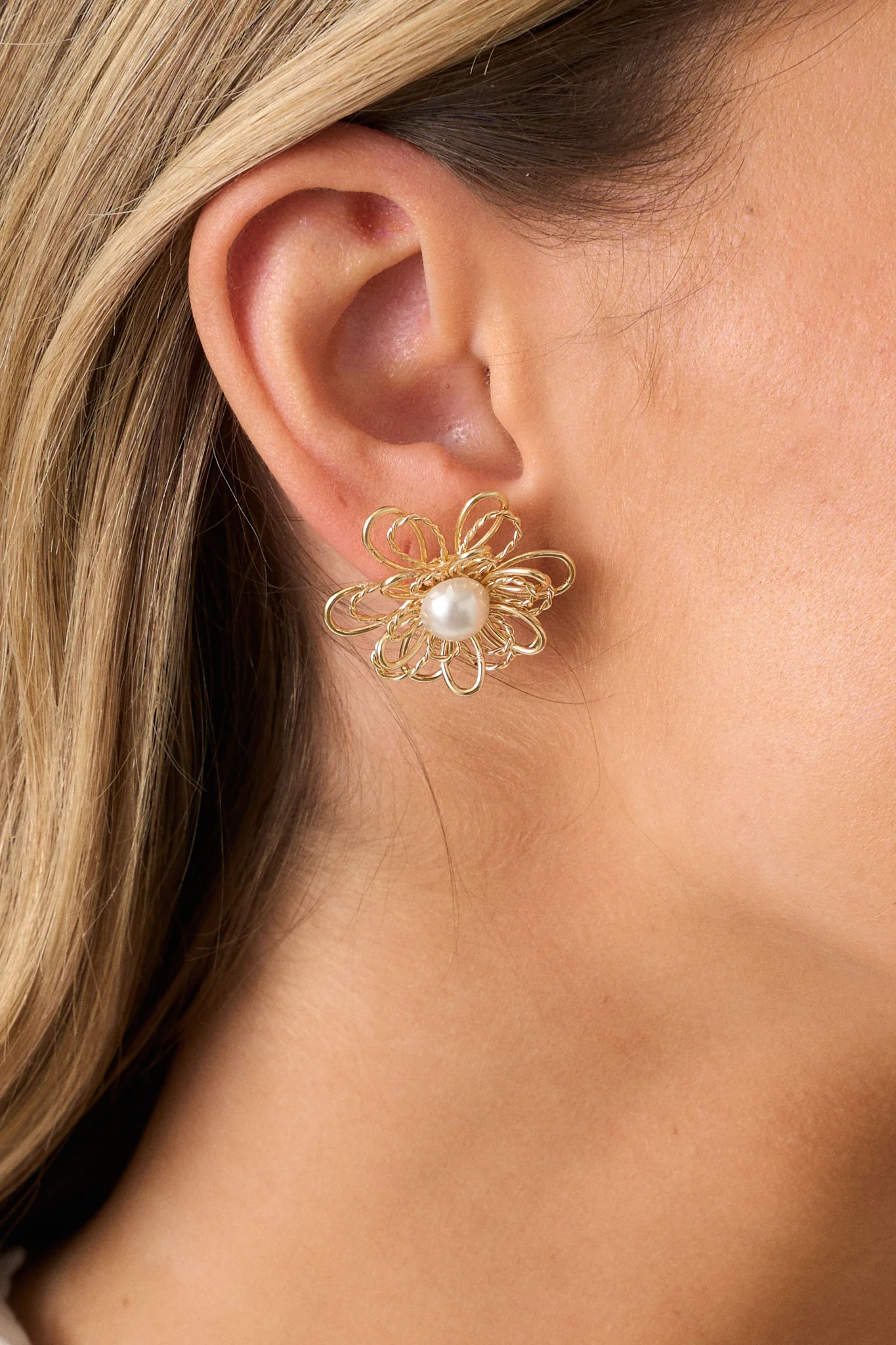 Sunlit Blossoms Gold & Ivory Pearl Flower Earrings