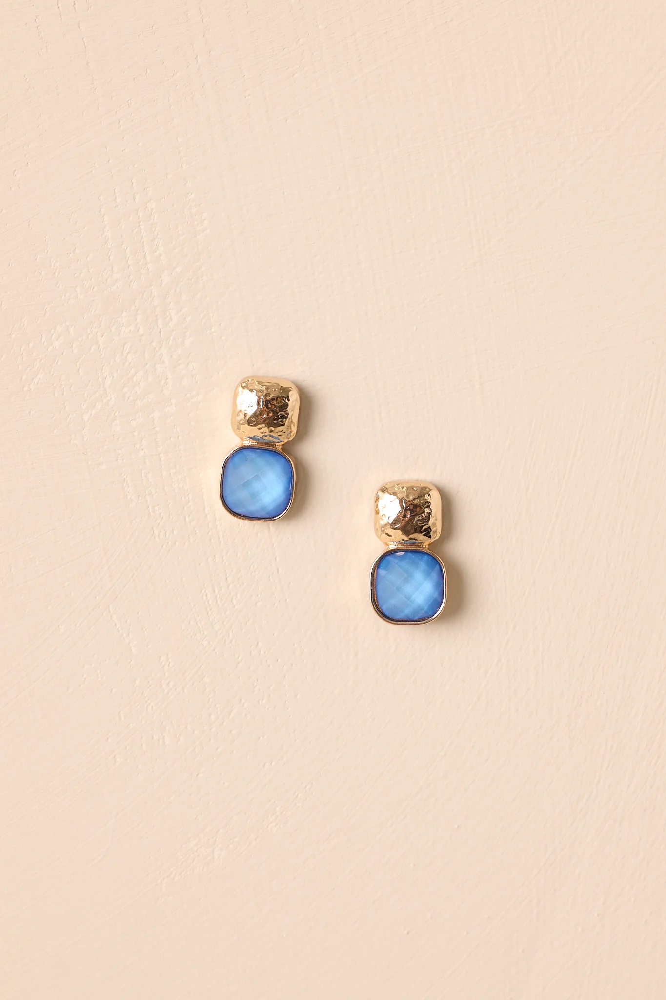 It's The Small Things Gold Textured Blue Stone Earrings