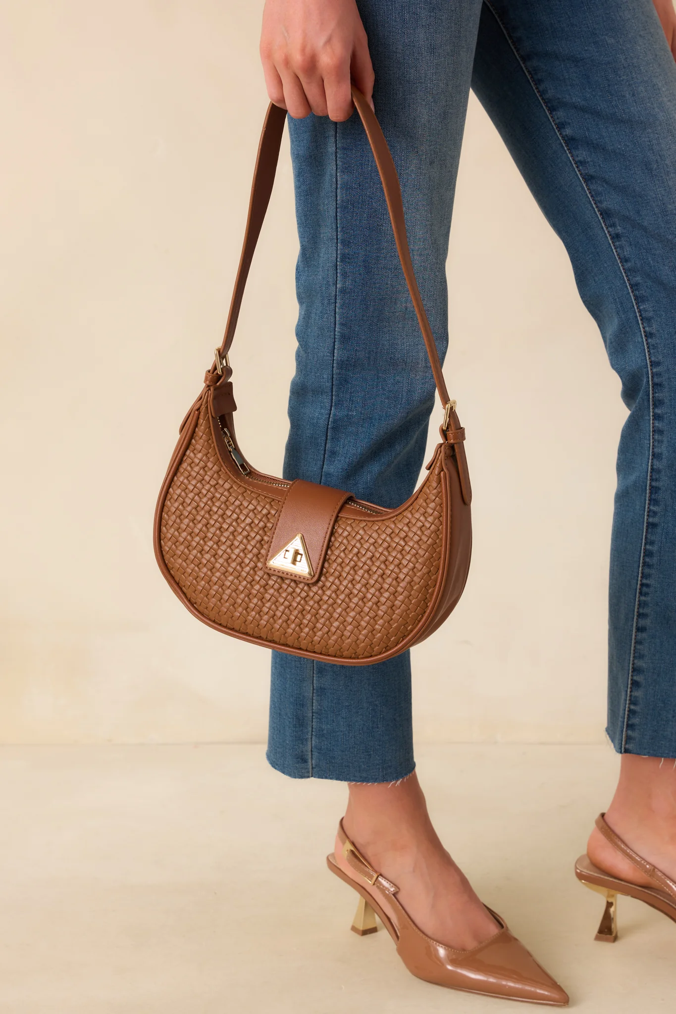 Trust Me On This One Cognac Brown Woven Faux Leather Handbag
