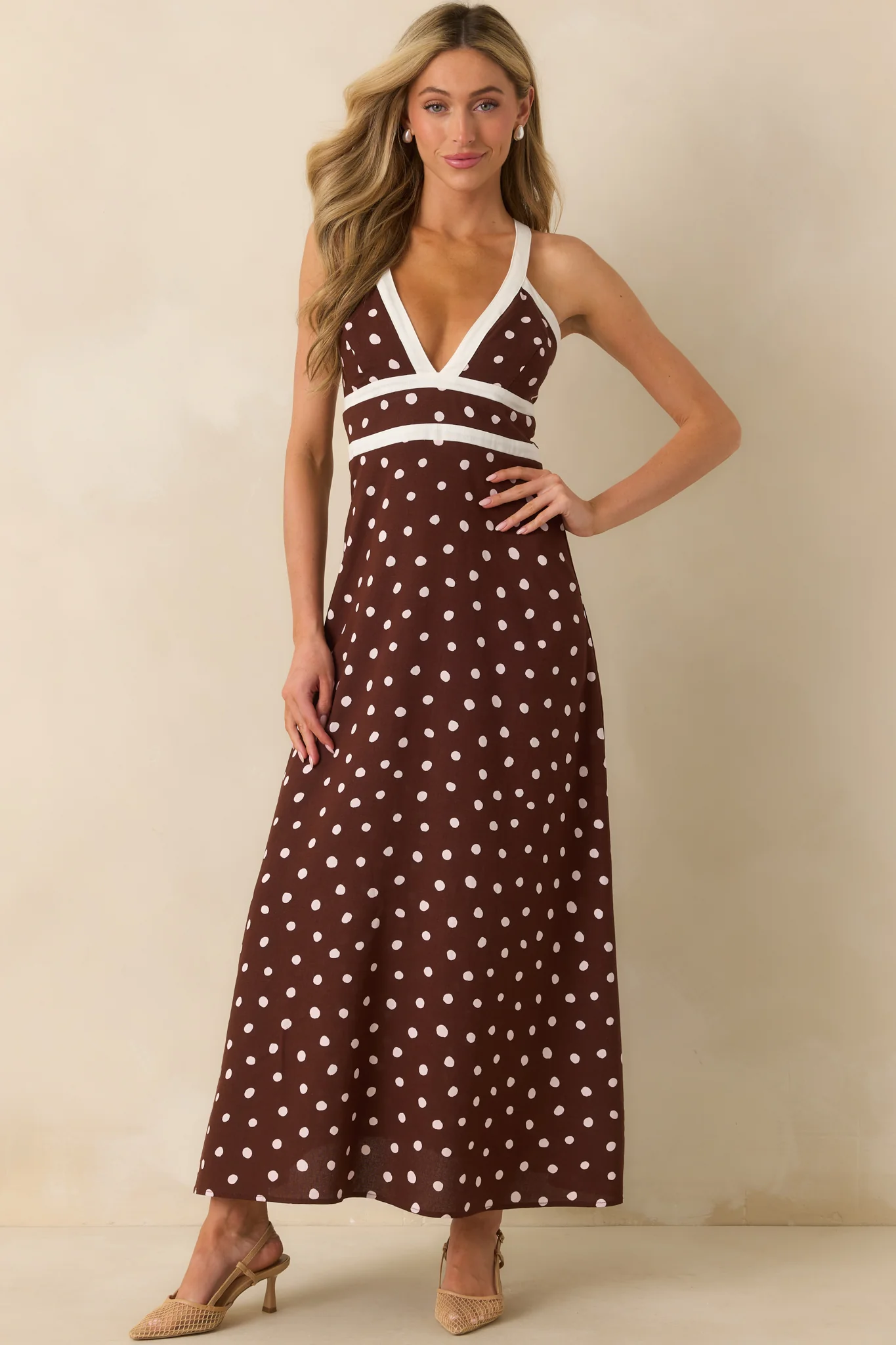 MINKPINK Chocolate Brown Polka Dot Cedar Spot Cross Back Maxi Dress