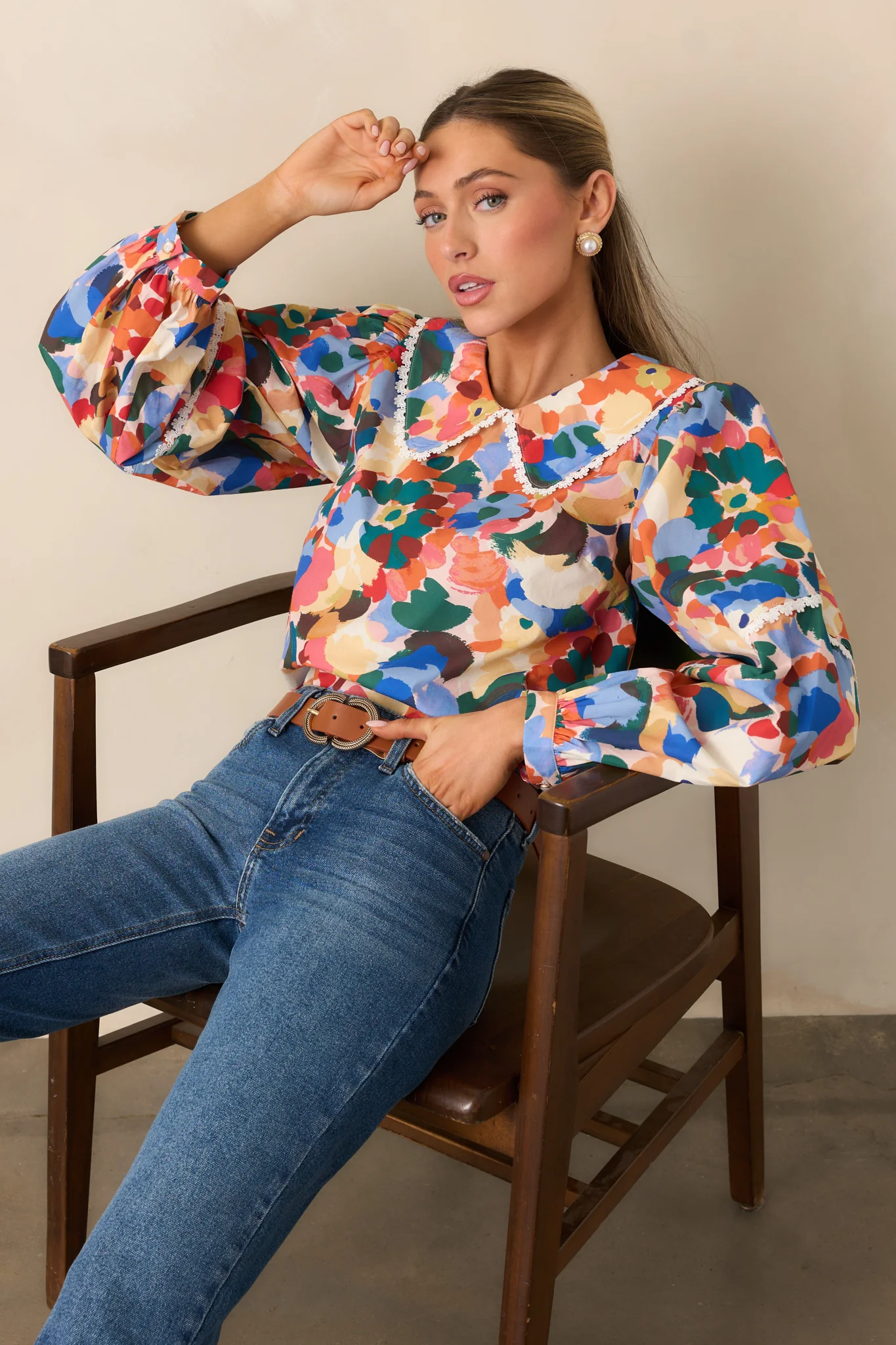 Prosperina Stowe Orange Multi Floral Print Cotton Top