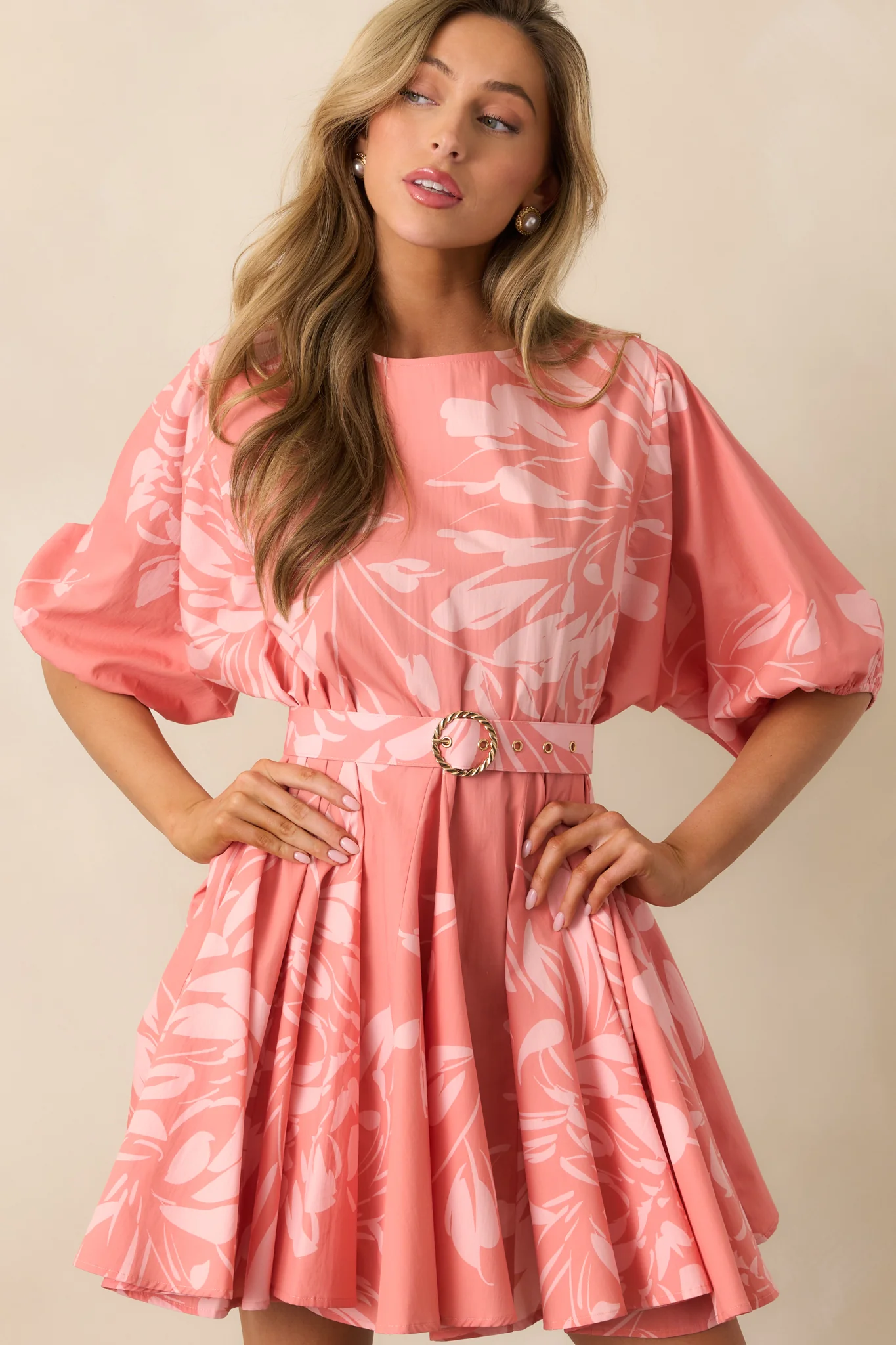 Prosperina Fallon Rose Pink Floral Print Cotton Swing Dress